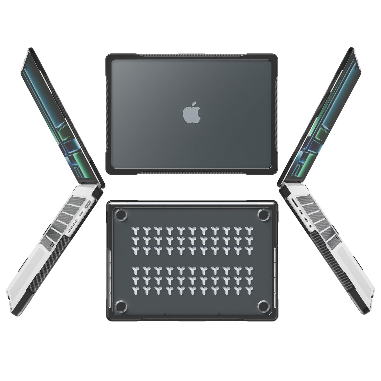 Batianda Ultimate Protection Case for New MacBook Pro 14 inch 2026 2025 M5 M4 M3 M2 Pro Max Chip Matte Translucent Rugged Armor Shell Shockproof Carbon Fiber Texture Grip with Keyboard Cover, Black