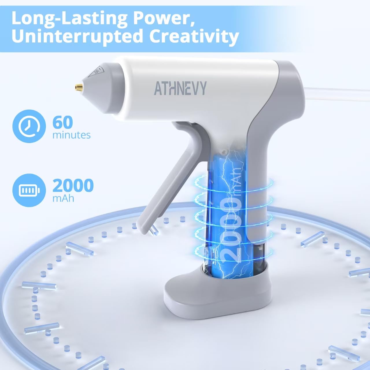 Cordless Hot Glue Gun, 4V 10s Fast Preheat, USB-C, 2000mAh Battery with Indicator, Smart Temp Control, Anti-Drip, Auto-Off, 30×7mm Glue Sticks, DIY Crafts, Home Repair, School Project (White)
