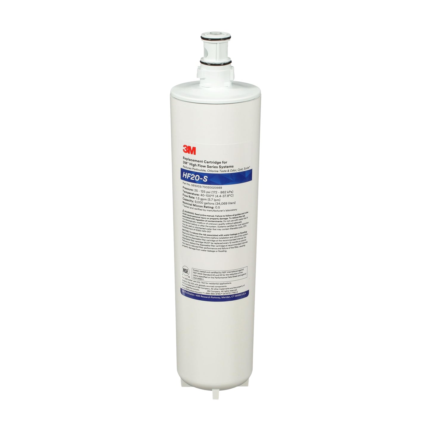 3M Water Filtration Replacement Cartridge for Commercial Ice Maker Machines HF20-S for High Flow Series ICE120-S, Reduces Sediment, Microplastics, Chlorine Taste and Odor, Cysts, Inhibits Scale