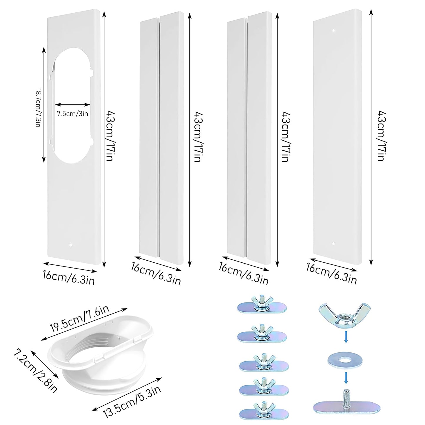 Portable AC Window Vent Kit, 5.9" Exhaust Hose & Universal Coupler & Accessories, Seamless Air Conditioner Replacement Seal Plate, Adjustable Window Seal Kit for Vertical Horizontal Sliding Window