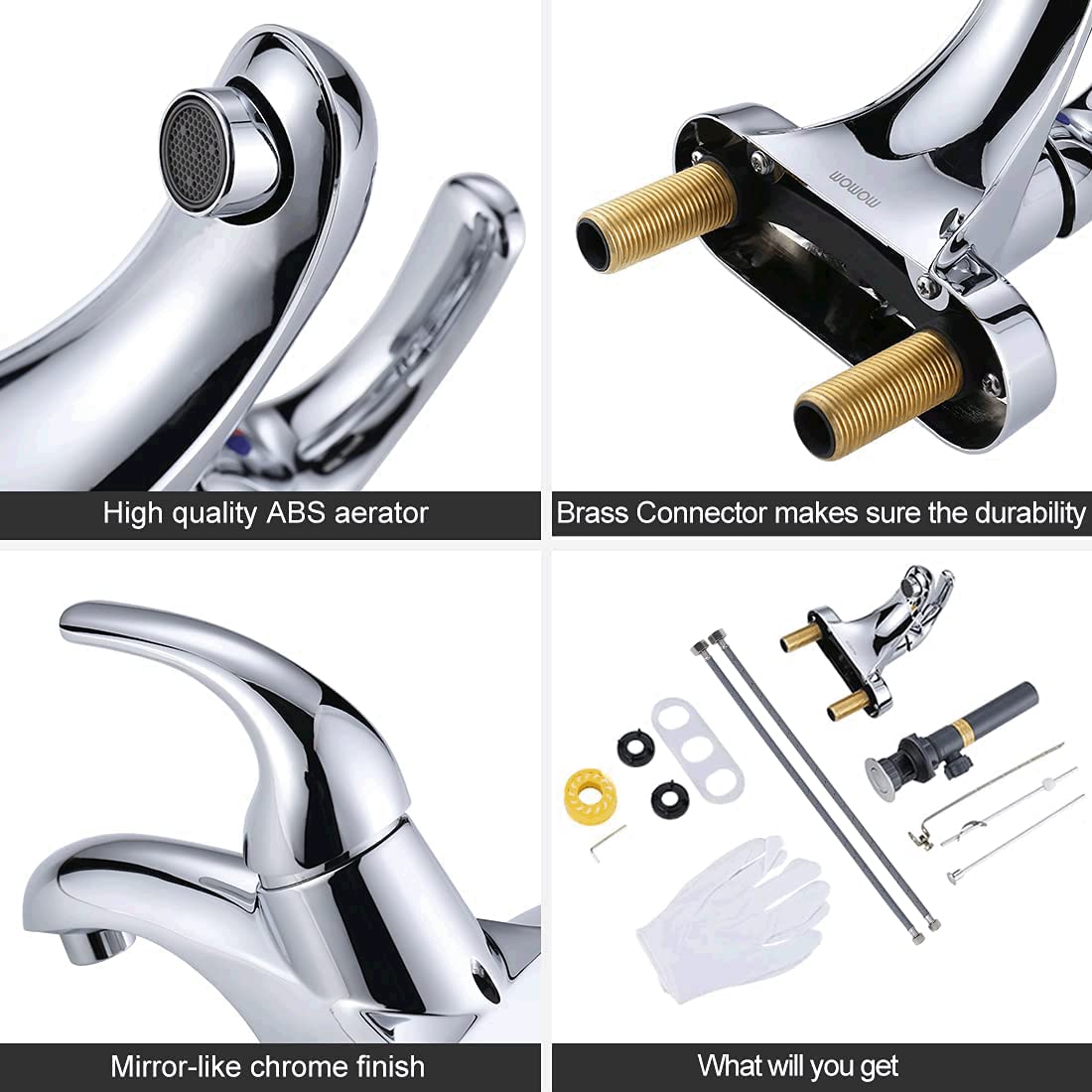 WOWOW Bathroom Faucet 1 Handle Low Arc Lead Free Single Handle 4 inch Centerset Bathroom Sink Faucet with Pop Up Drain Assembly Basin Mixer Tap Chrome Vanity Faucet