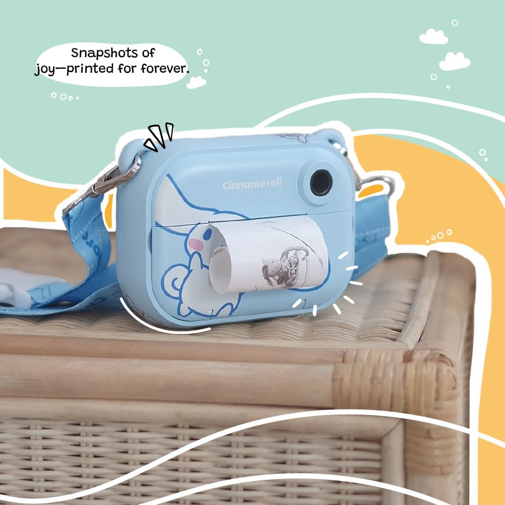 Cinnamoroll Instant Print Kids Digital Camera & Video Camcorder with Selfie Camera by Kidamento, Scavenger Hunt Momento Book, 32GB Memory Card - Model P Cinnamoroll