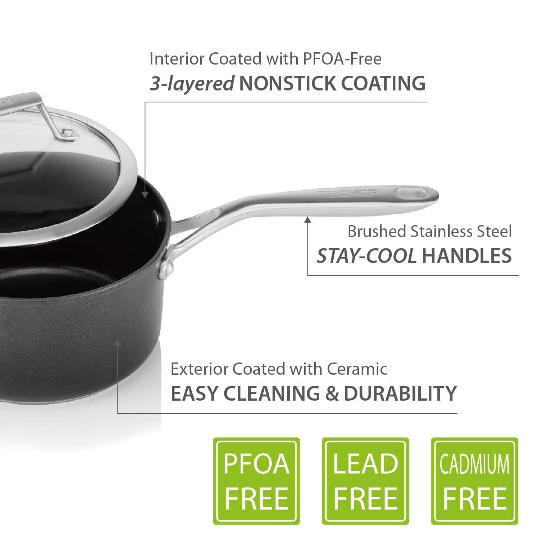 TECHEF - Onyx Collection - 2-Quart Saucepan with Glass Lid, Coated with New Teflon Platinum Non-Stick Coating (PFOA Free) (2-Quart)