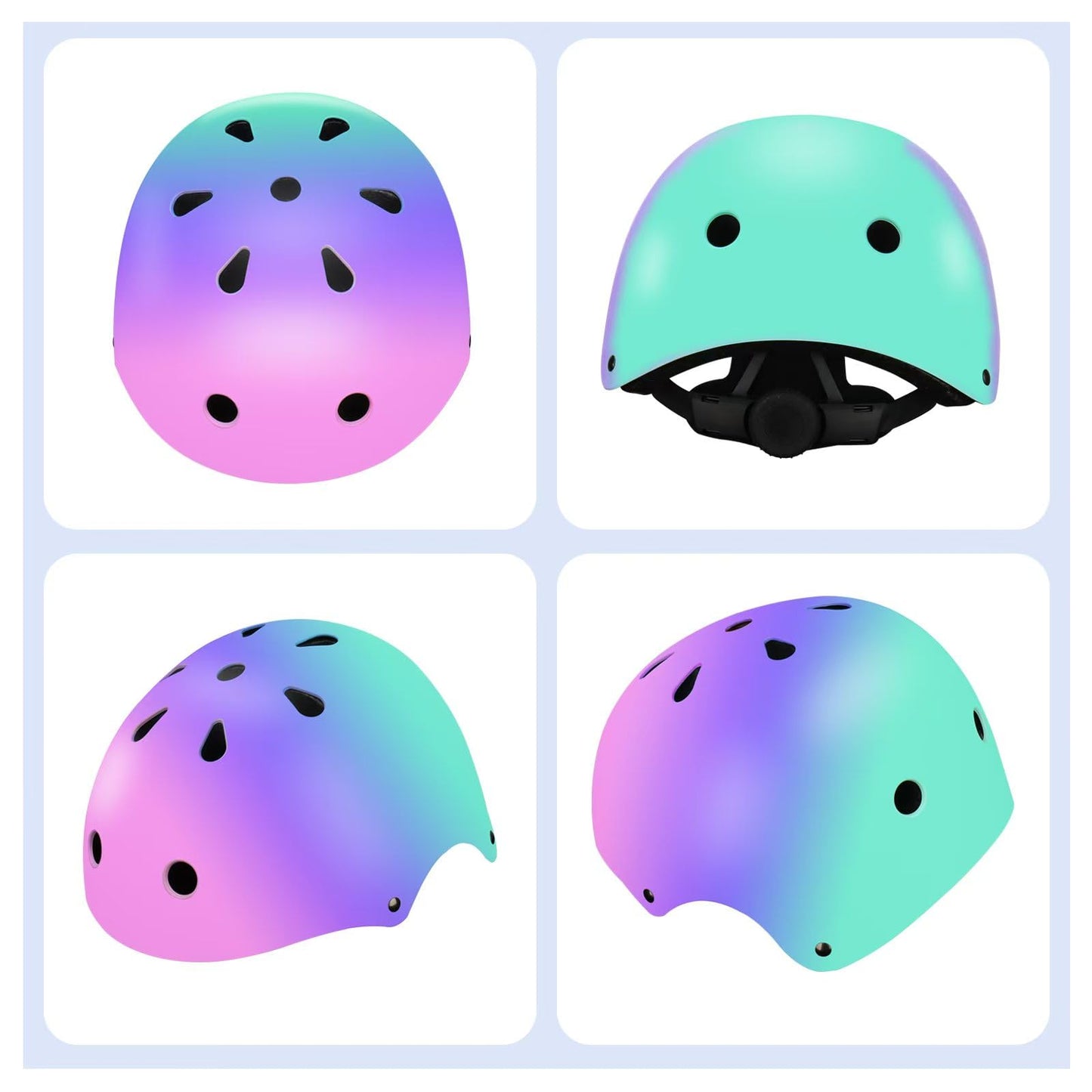 Color Gradient Adjustable Kids' Helmet with Knee & Elbow Pads Set | Multi-Sport Safety Gear for Boys & Girls Ages 3-14 | Skateboarding, Scooters, Roller & Inline Skating, Longboarding