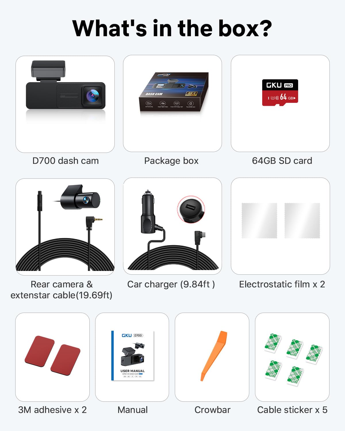 GKU 4K Dash Cam Front and Rear Camera, 3.18" Touch Screen, Dash Camera Built-in 5G WiFi & GPS, 4K+1080P Dashcams for Cars Support 512GB Max, Night Vision, 24H Parking Mode, G-Sensor (D700-CA)