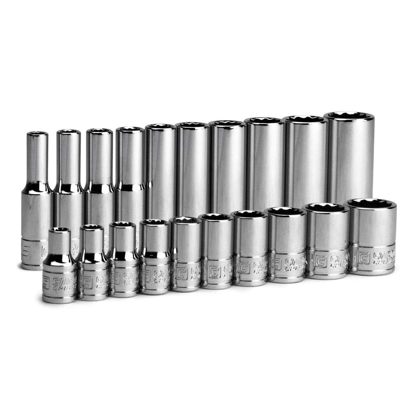 Capri Tools 1/4 in. Drive 12-Point Shallow and Deep Socket Set, SAE, 3/16 to 9/16 in, SAE, 20-Piece