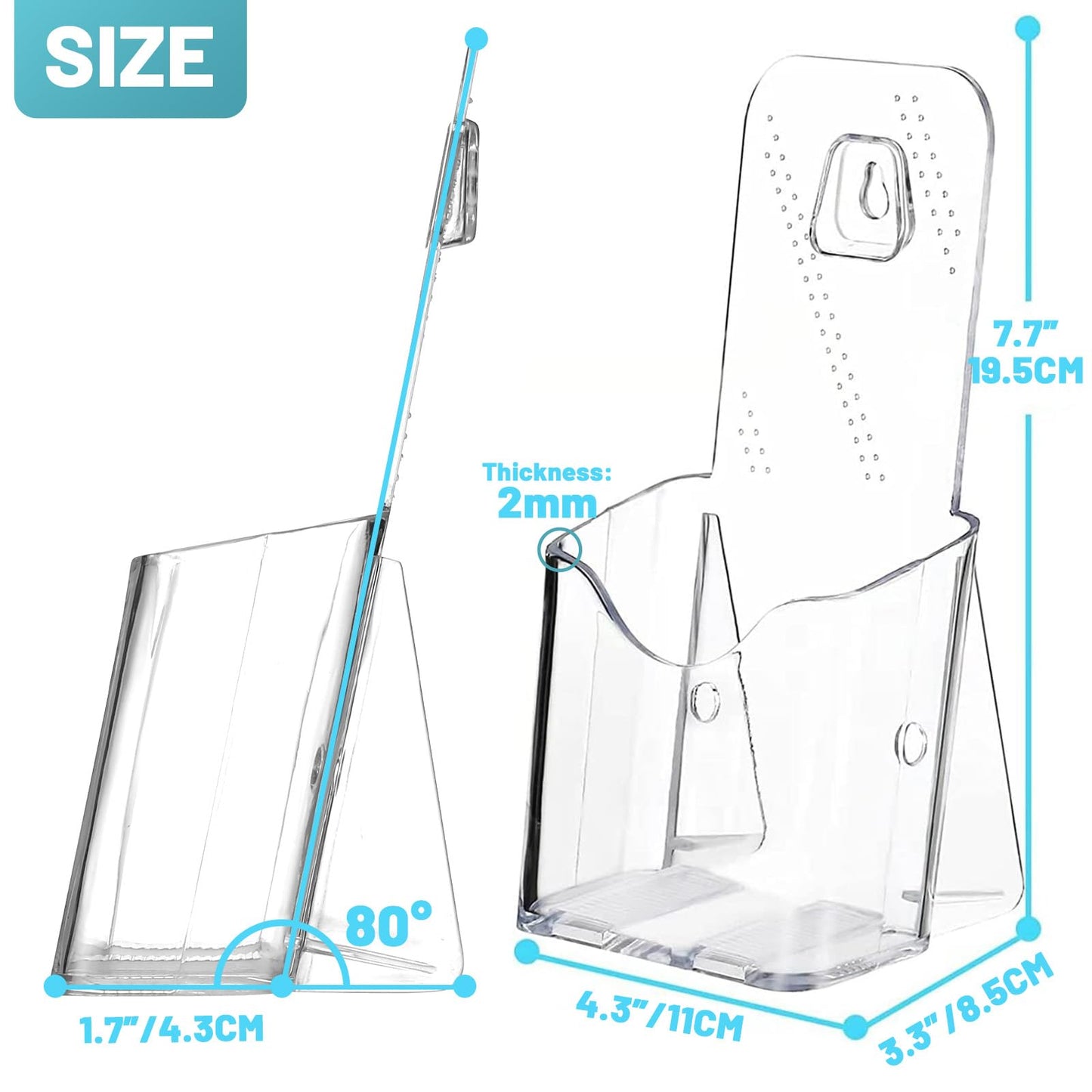 Brochure Holder Stand, 6 Pack 4 inches Acrylic Pamphlet Display Stand Wall Mount/Countertop, Clear Plastic Trifold Rack Card Holder for Organizer Flyer, Leaflets, Document, Literature