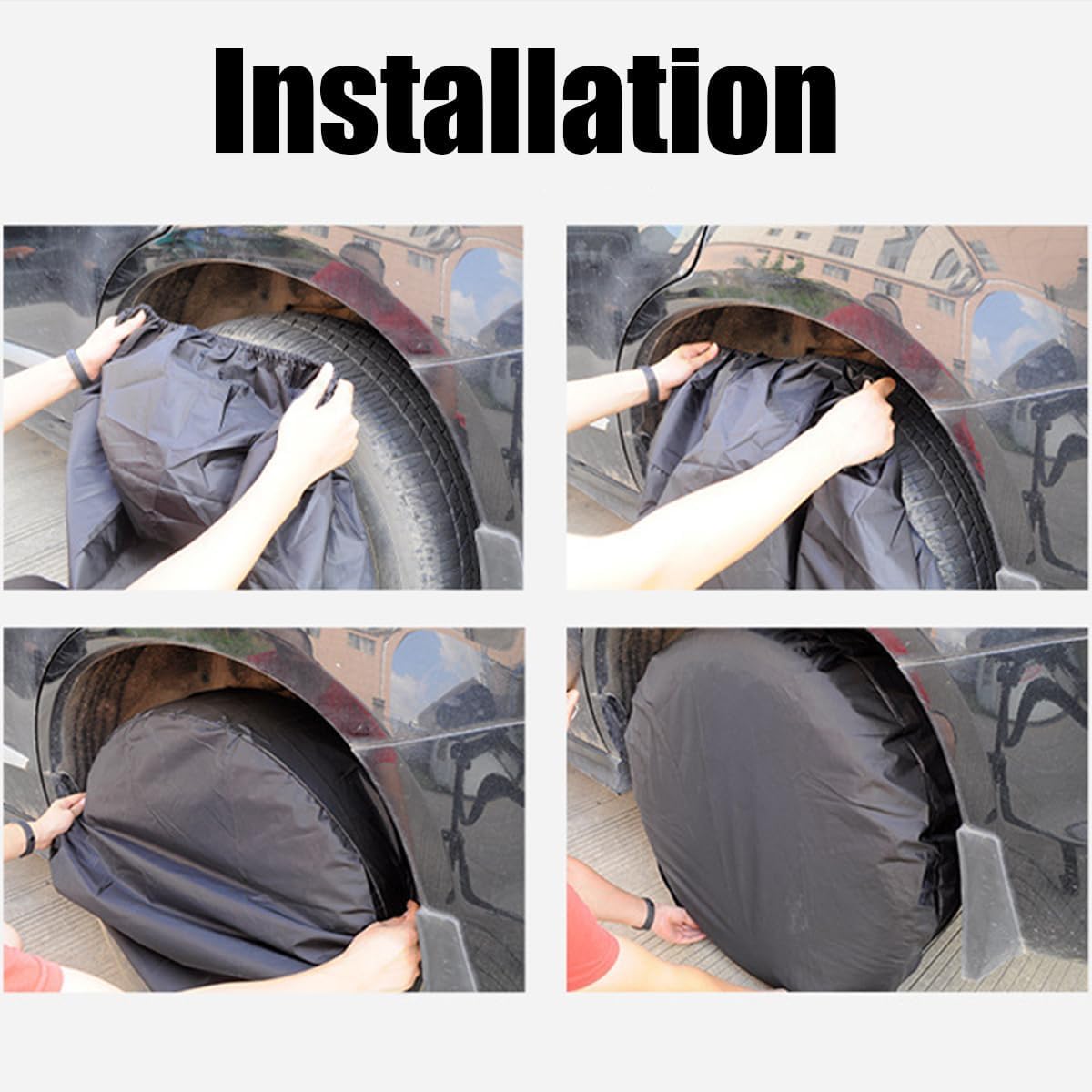Tire Covers 4 Pack, 420D Oxford Wheel Covers, Waterproof Anti-UV Sun Tire Protectors, Universal Fit 27-32 Inch Tire Diameter, Travel Spare Wheel Covers for RV Truck SUV Trailer Camper (27"-29")