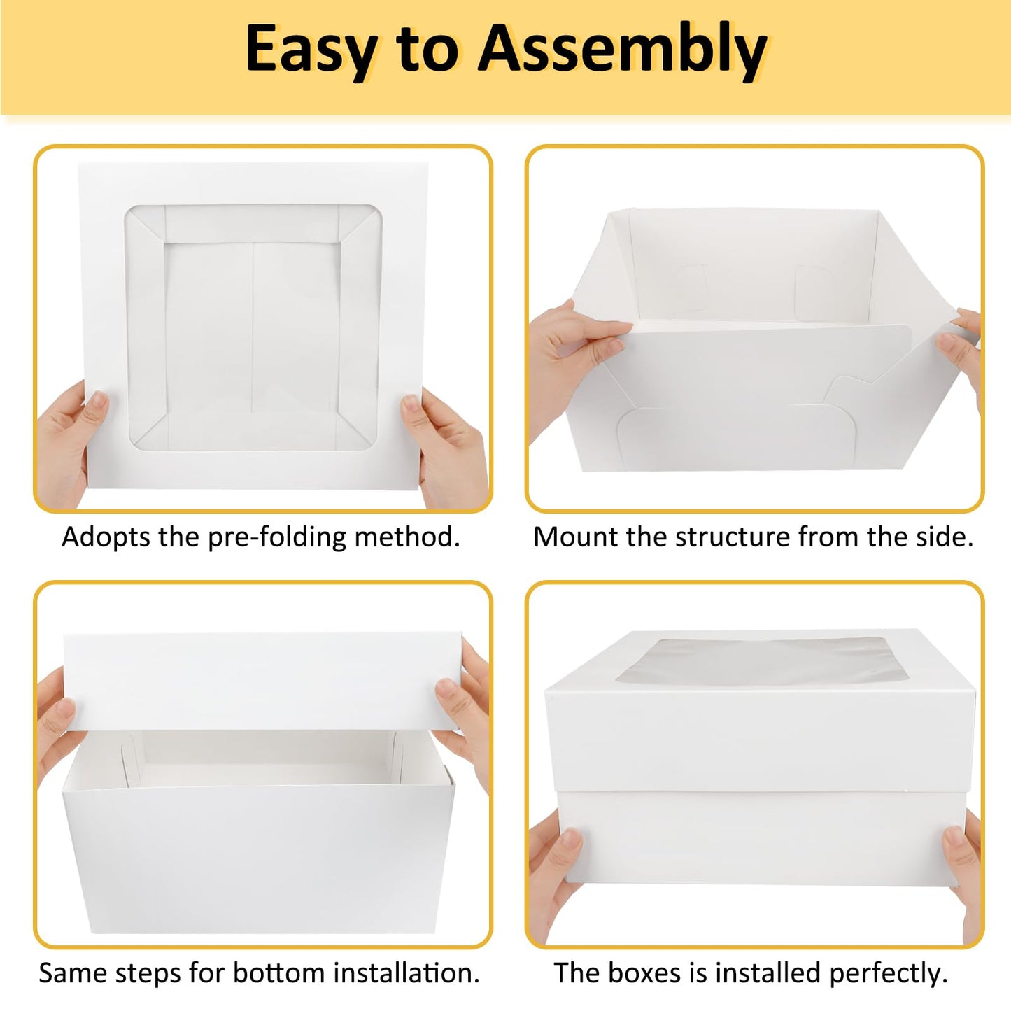 Moretoes 30pcs Cake Boxes, 12x12x6 Inch Square Bakery Boxes with Window Cajas Pasteles for Valentine's Day, Mother's Day, Pastries, Chocolates, Cookies, Pie, Birthday Party, Wedding, Easter
