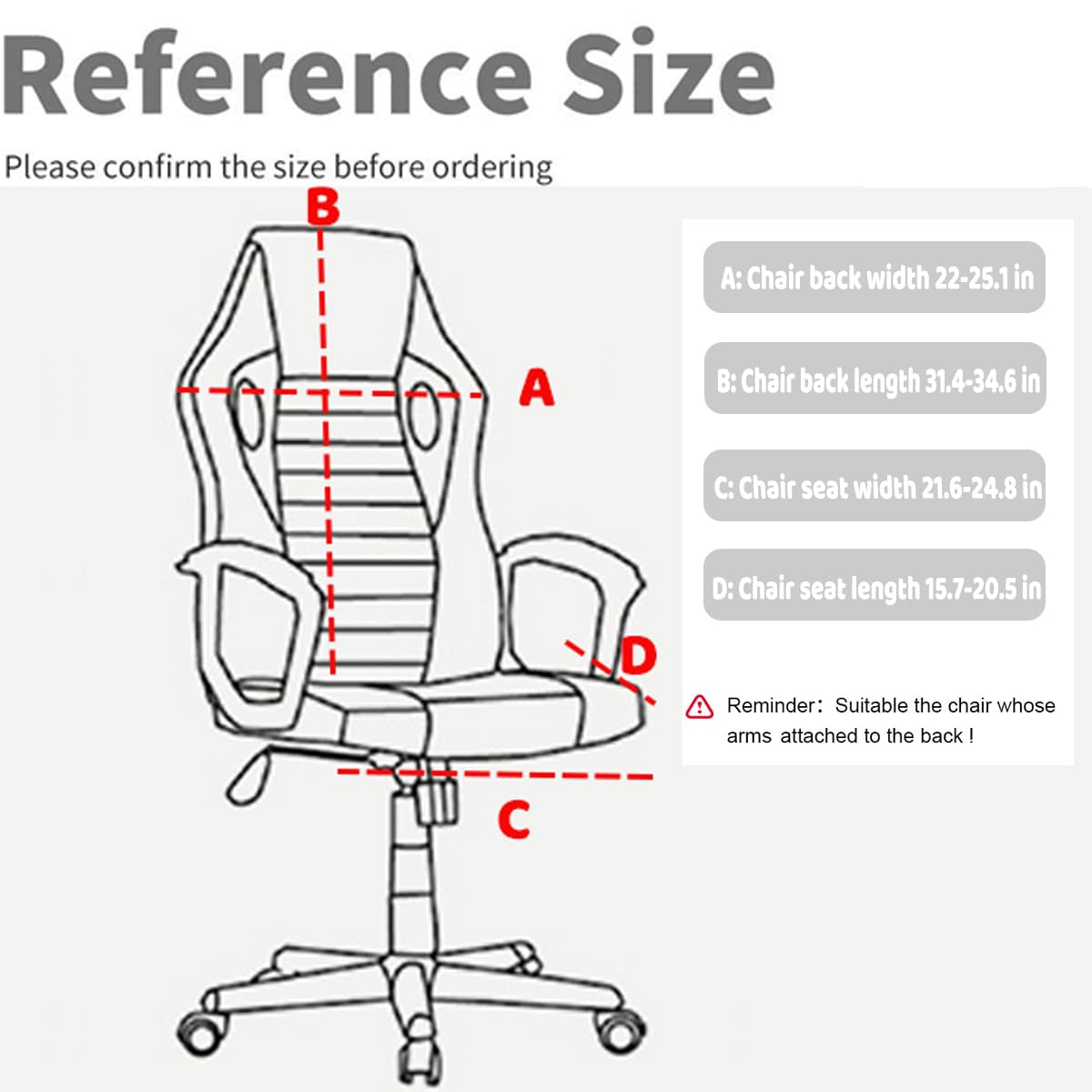 Deisy Dee NO Chair Covers, Stretchy Polyester Covers for Reclining Racing Gaming Chair (Black)