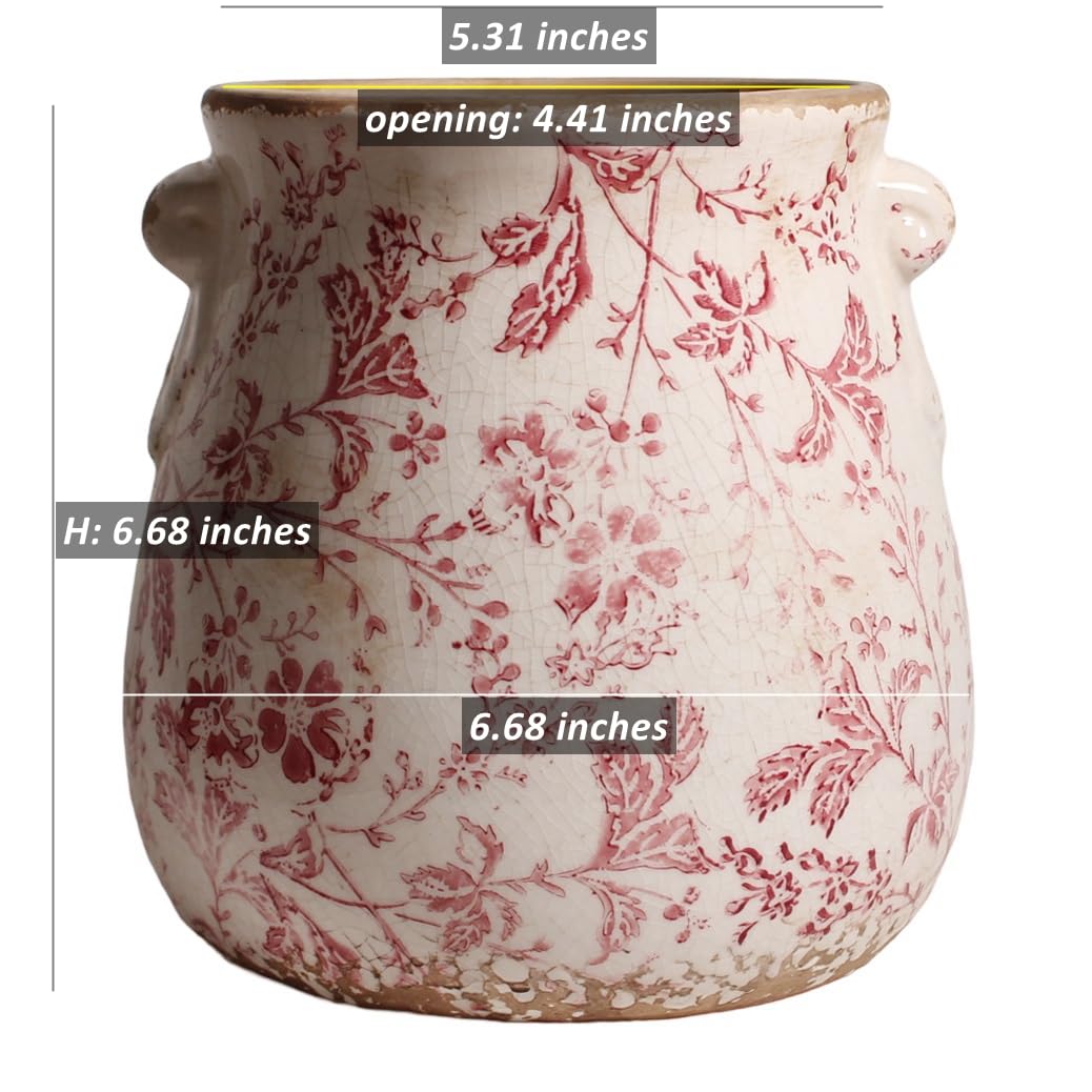 Xiaan Jiaju 6.68in. Tuscan Planter & Room and Home Decor, Decorative Vase, Indoor/Outdoor Ceramic Plant Pot, Drainage Hole, Red