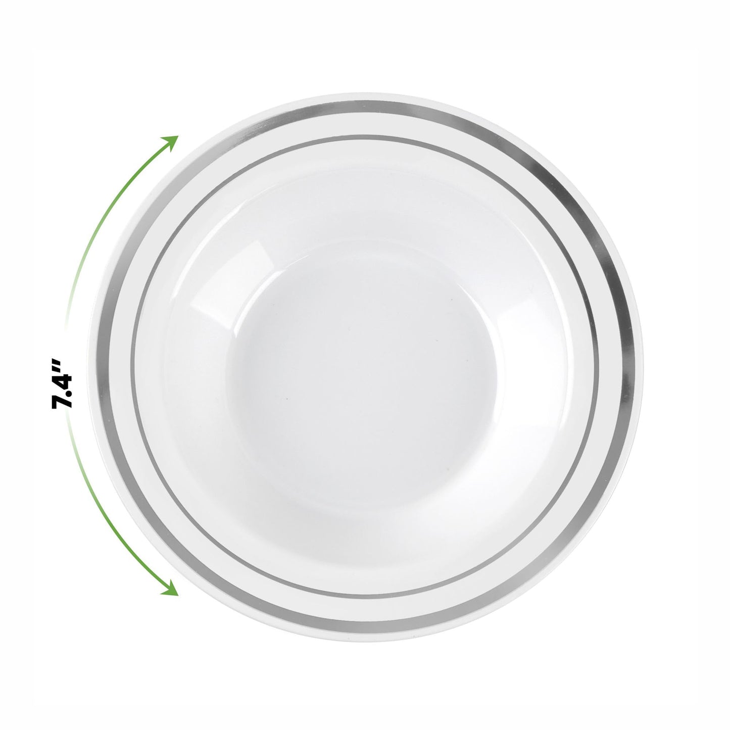 Setup [12 oz. - 50 Piece] Dessert Soup Bowls with Silver Rim, Bowls Disposable - Premium Heavy-Duty Disposable Soup Bowls for Party, Wedding, and All Occasions