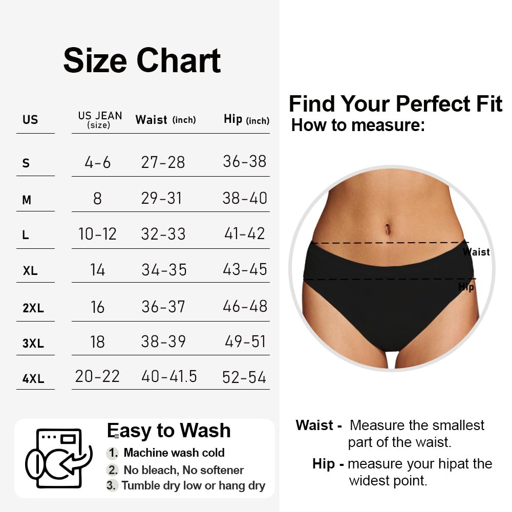 BATTEWA OEKO-TEX Certified Leak Proof Underwear for Women Bikini Breathable Incontinence Underwear Odor Control Protective Briefs (Black, S, 5 Pack)