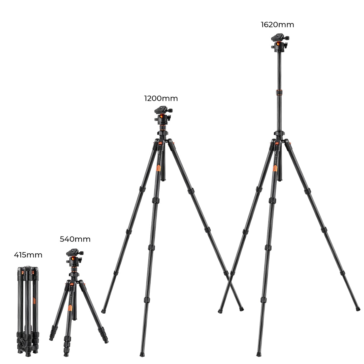 K&F CONCEPT 64 inch/163cm Carbon Fiber Camera Tripod,Lightweight Travel Tripod with 36mm Metal Ball Head Load Capacity 8kg/17.6lbs,Quick Release Plate,for DSLR Cameras Indoor Outdoor Use K254C2+BH-36L