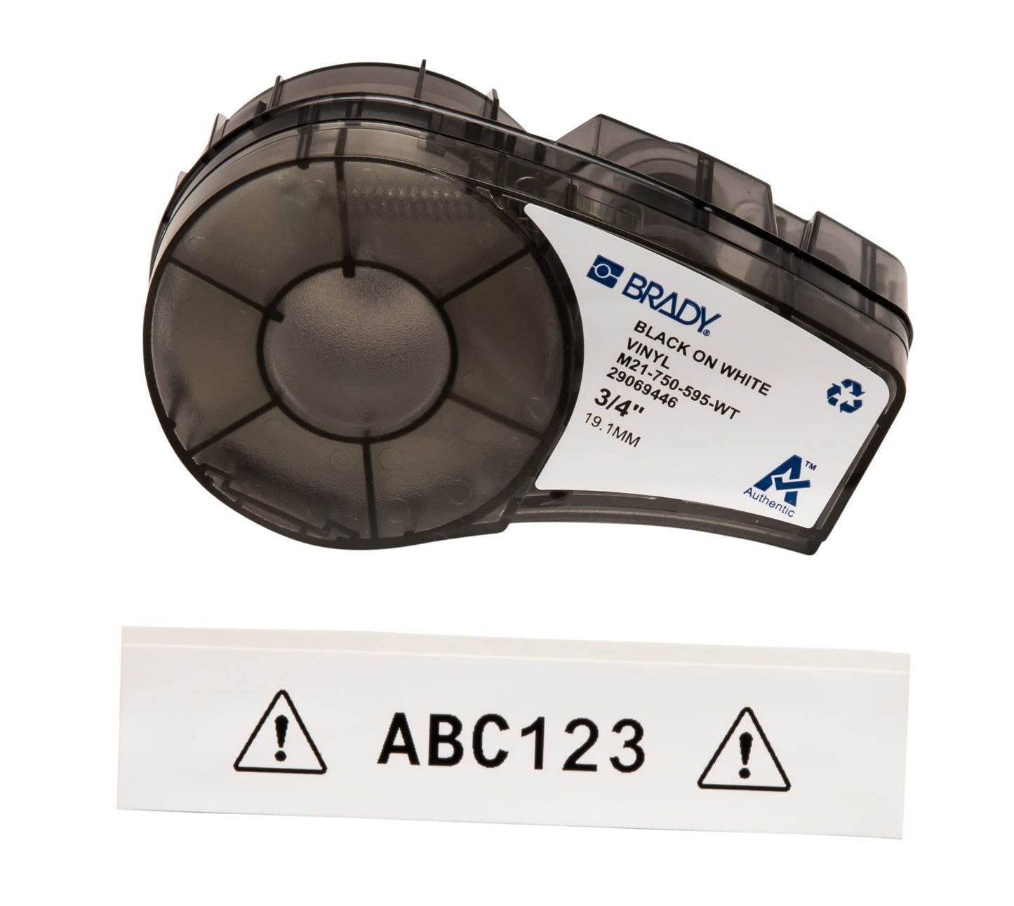 Brady M21-750-595-WT BMP21 Tape B- 595 Indoor/Outdoor Vinyl Film Size: 3/4" X 21' BLK/WHT