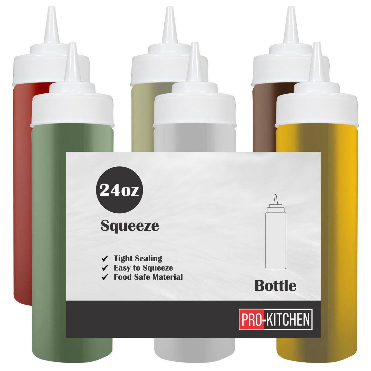 Pro-Kitchen 24 Oz (6 Count) Clear Squeeze Condiment Bottles, Leakproof Reusable Plastic Squirt Bottle for Ketchup, BBQ, Salad, Dressing, Sauce and Pancake