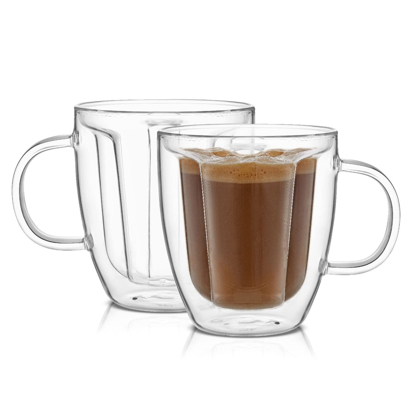 JoyJolt Disney Mickey Mouse 3D Glass Cups Set of 2, 10oz Insulated Double Wall Glass Coffee Cups with 3D Design, Insulated Disney Coffee Cup Set, Unique Mugs Also for Espresso