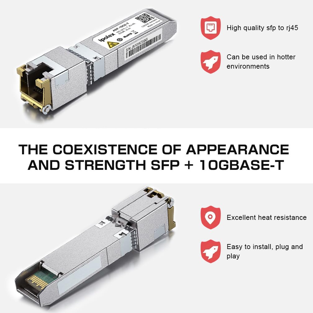 ipolex 1.25/2.5/5/10G SFP+ RJ45 Copper Transceiver, 10GBase-T RJ-45 SFP+ Module, Compatible for Cisco SFP-10G-T-S, Ubiquiti UniFi UF-RJ45-10G, Mikrotik, Netgear, and More(CAT.6a/CAT7, 30m)