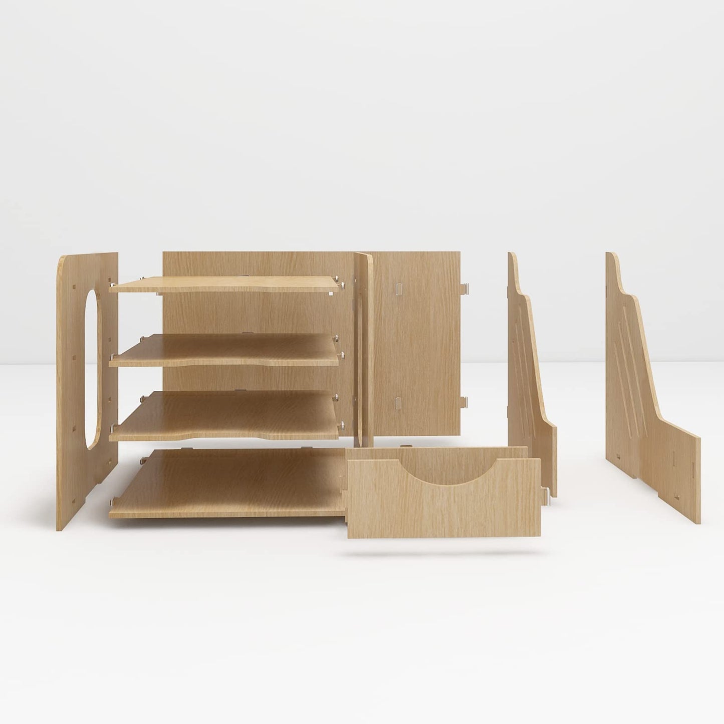 PUNCIA 4 Tier Wooden Desktop Organizer Letter A4 File Rack - Mail Sorter with Vertical & Horizontal File Holder, Tabletop Storage Box for Office Supplies Binders Folders Trays