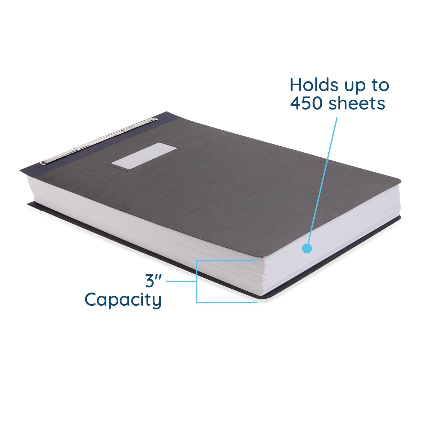 11x17 Pressboard Report Covers, Metal Prong Top Fastener, 3” Capacity, Tabloid/Ledger Size, Black, 10 Pack