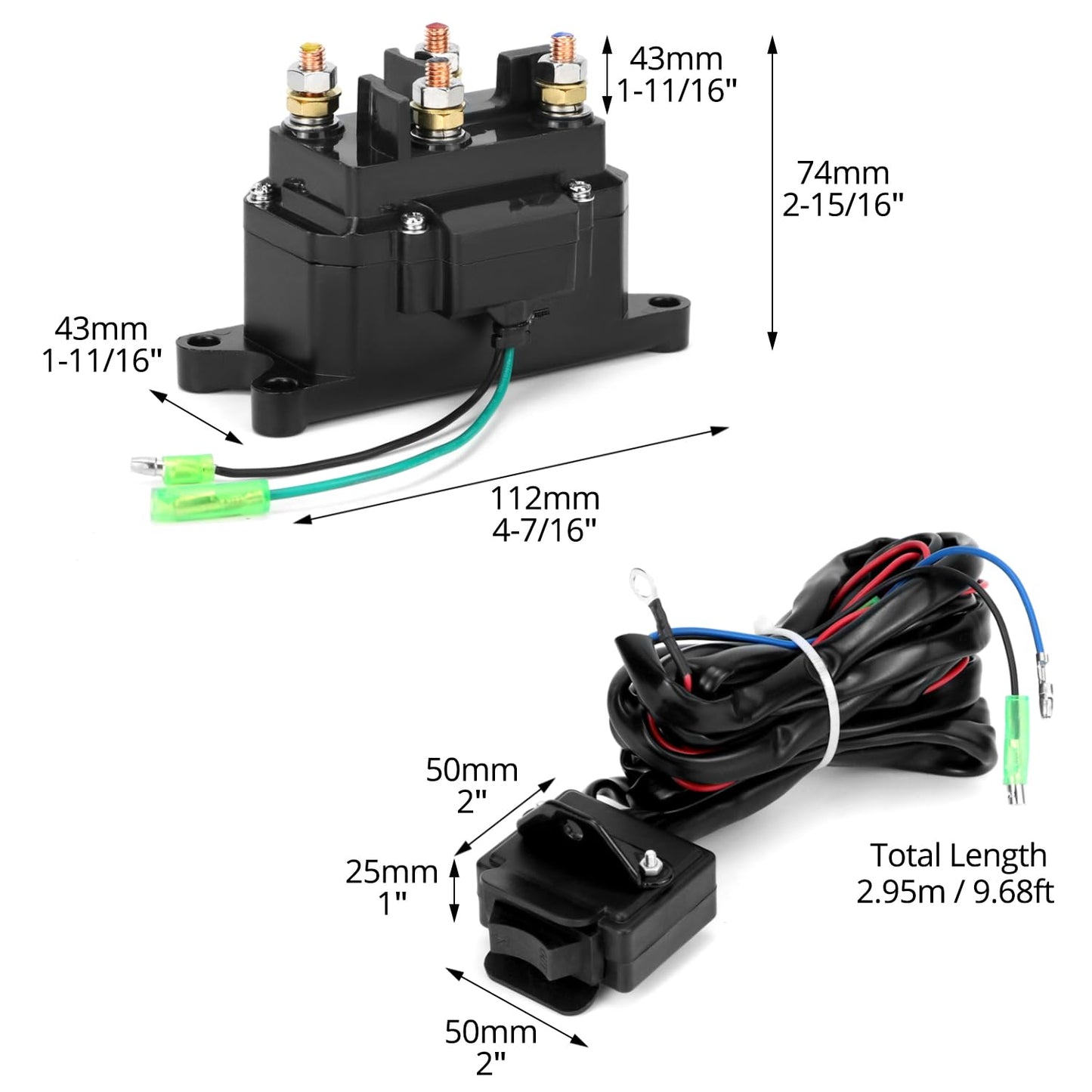 QWORK 12V 250A Winch Solenoid Relay Contactor, Compatible with ATV/UTV | 2000-5000 lbs Winch, with Rocker Thumb Switch Kit