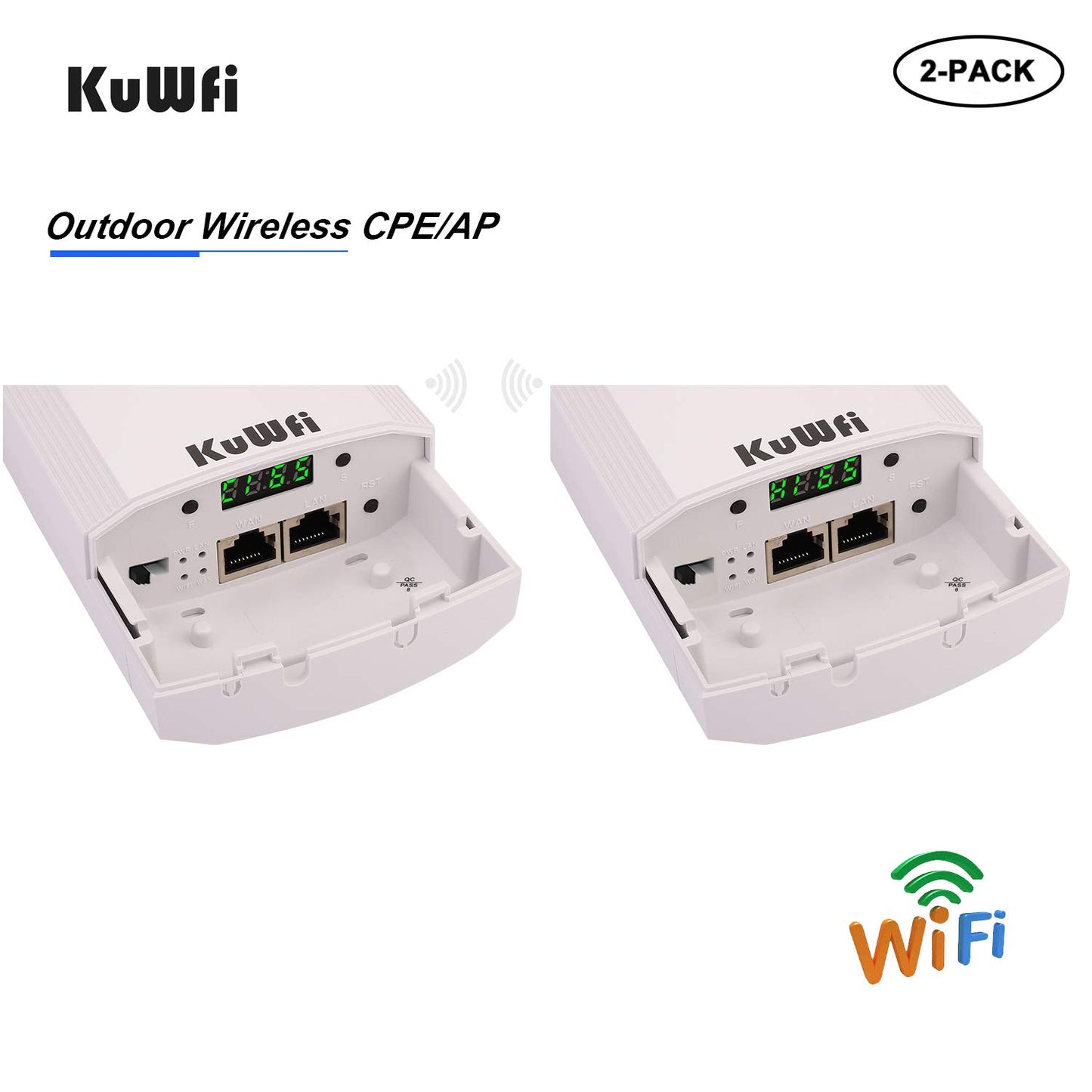 KuWFi 2-Pack Wireless Ethernet Bridge, 900Mbps Long Range WiFi Access Point 5.8G Outdoor AP CPE Kit IP65 Waterproof WiFi Bridge Point to Point Support PTP/PTMP(Pre-Program)