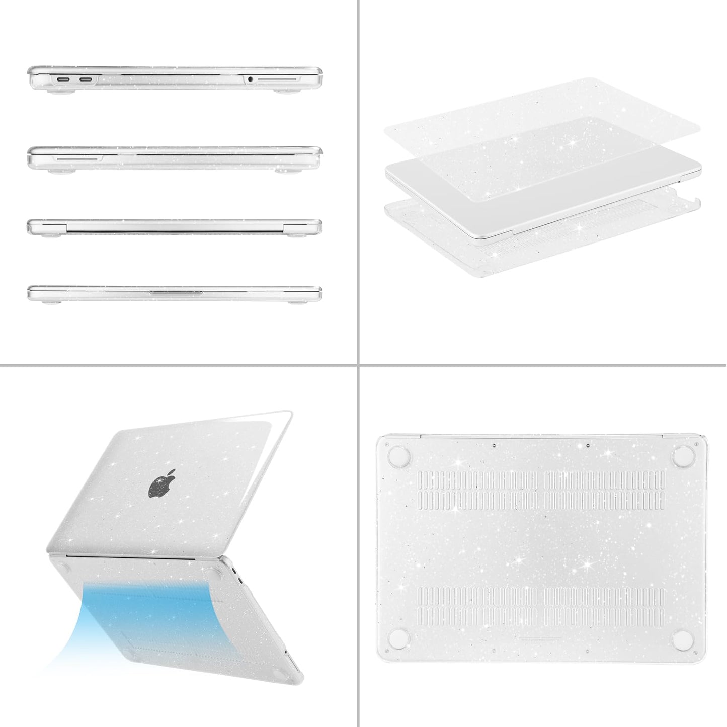 MOSISO Sparkly Glitter Case Compatible with MacBook Neo Case 13 inch 2026 Release Model A3404 with A18 Pro Chip, Crack-Resistant Protective Hard Shell Case&Keyboard Cover&ScreenFilm&Pouch, Transparent