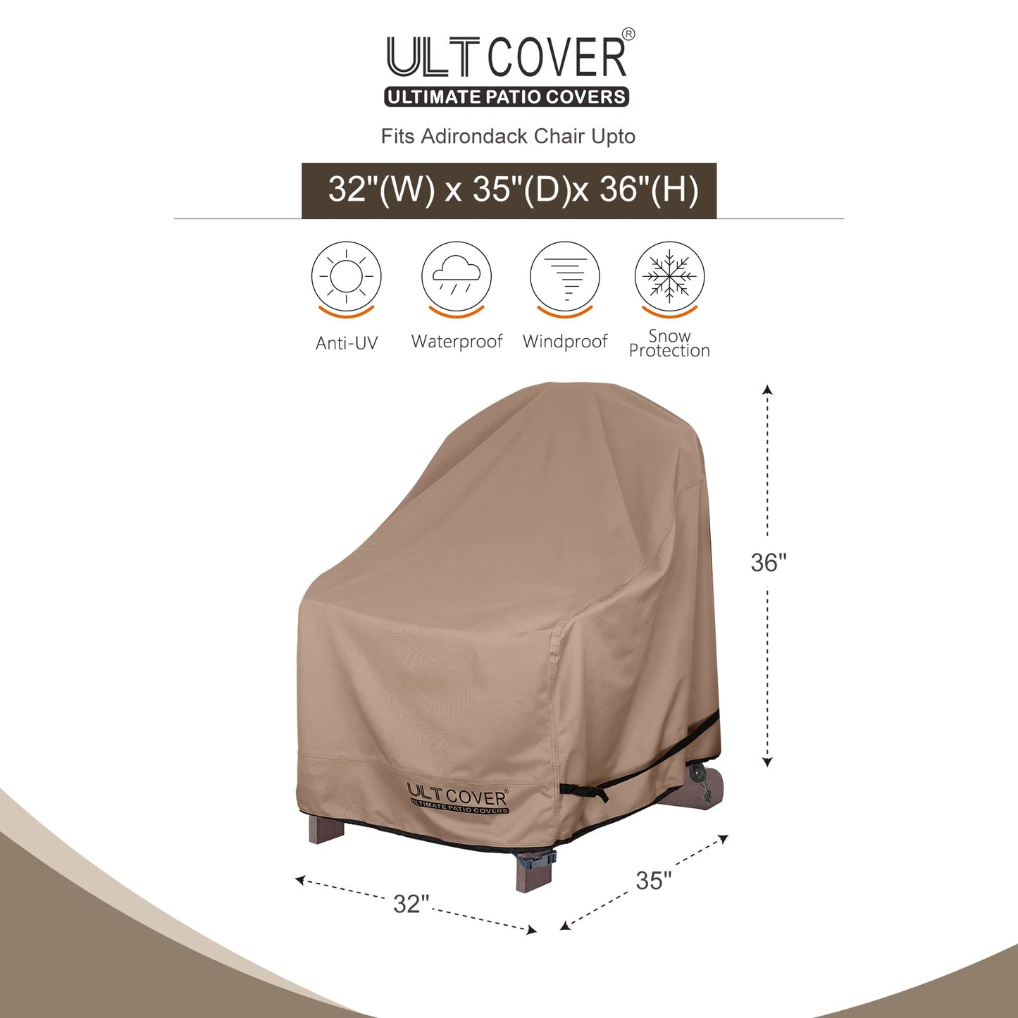 ULTCOVER Waterproof Patio Adirondack Chair Cover 2 Pack for Outdoor Chair Size Upto 32W x 35D x 36H inch
