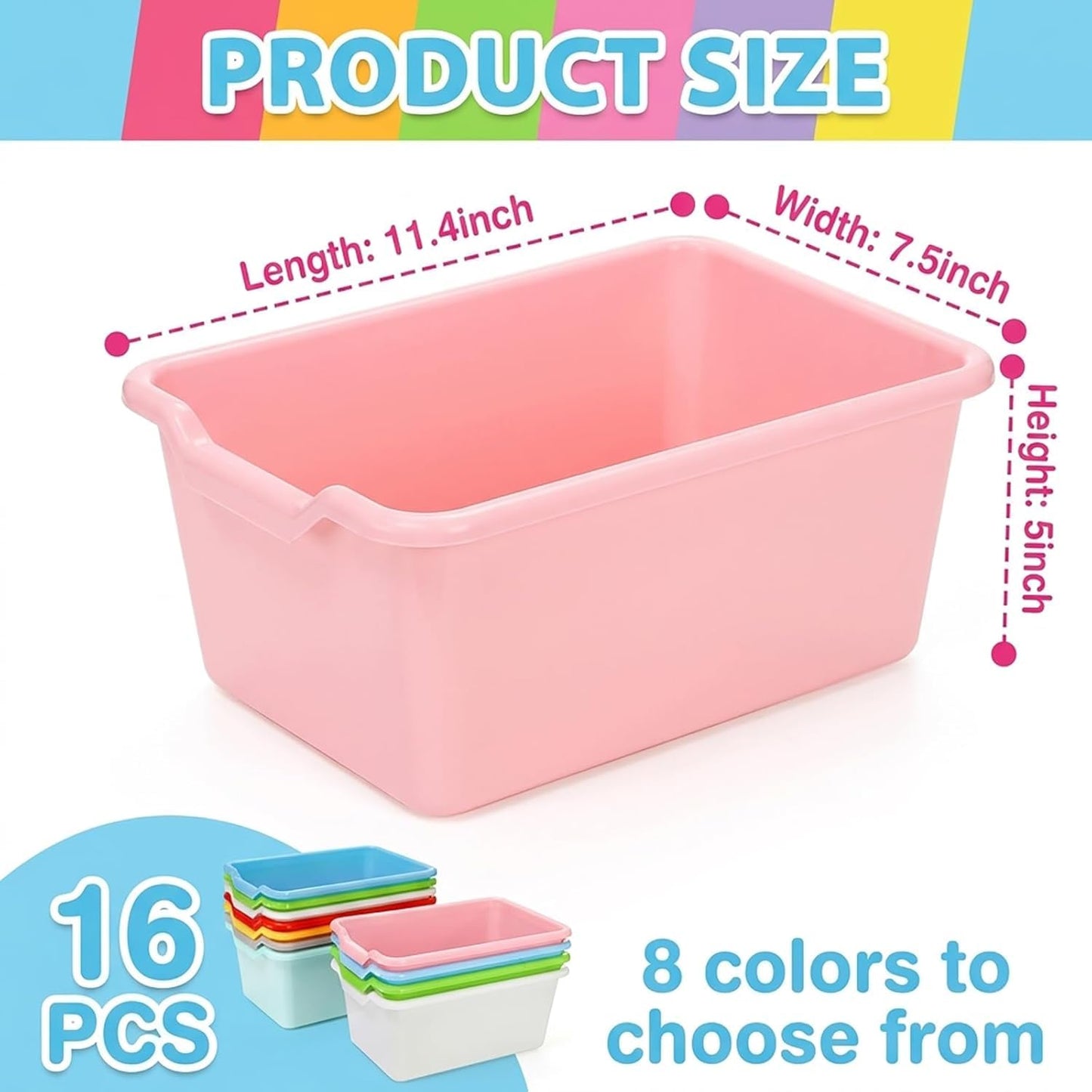 WUWEOT 16 Pack Cubby Storage Bins, Classroom Plastic Toys Bins Crafts Books Storage Bins, Easy-to-Grip Stackable Organizer for Classroom, Nursery, Playrooms And Home Organization