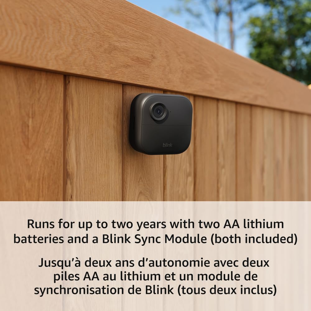 Blink Outdoor 4 – Wireless smart security camera, two-year battery life, 1080p HD day and infrared night live view, two-way talk. Sync Module Core included – 1 camera system