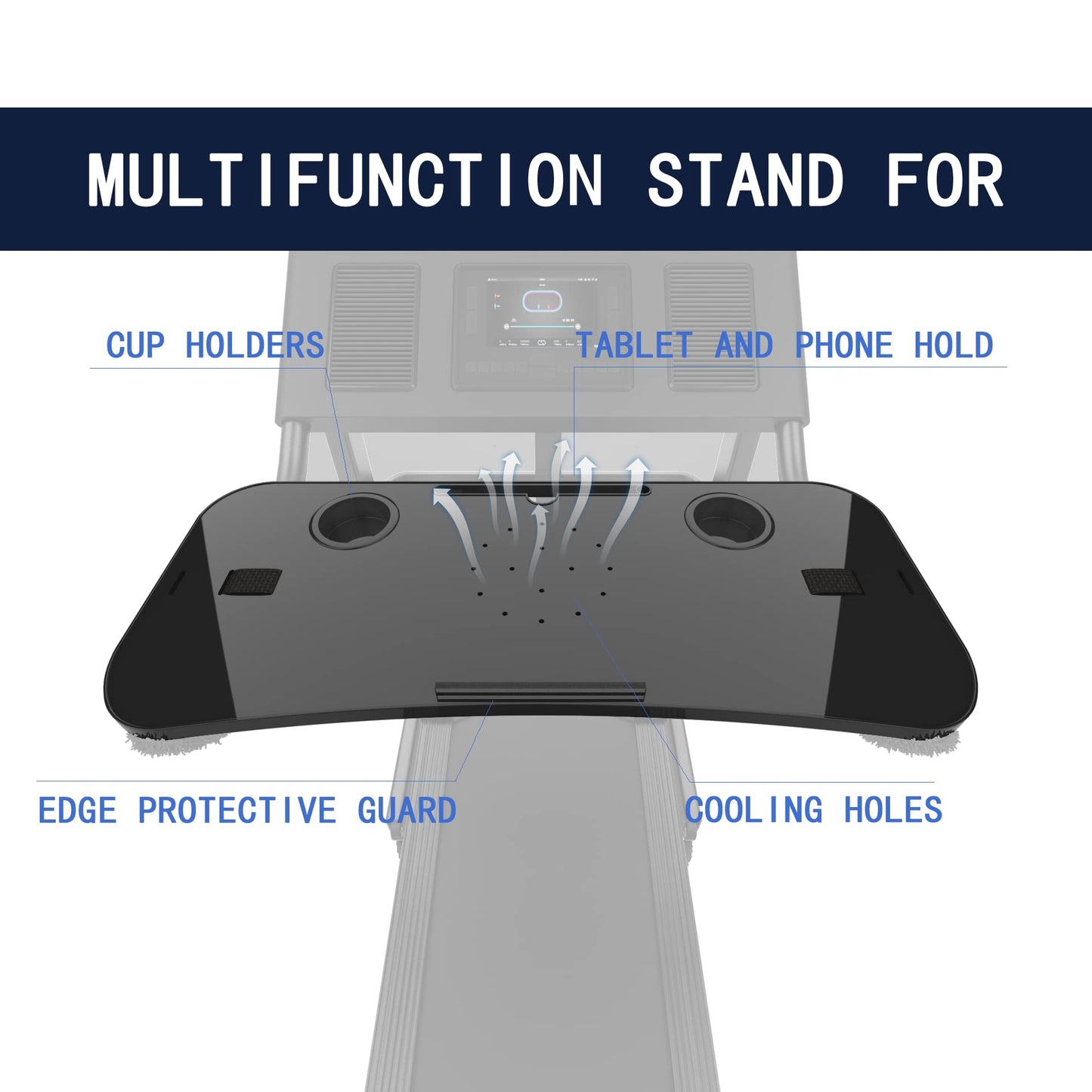 Universal Treadmill Desk Attachment Laptop Holder Ergonomic Platform Tray with Cup Tablet Holder Cooling Holes Provide Good Ventilation, Laptop Stand for Treadmill (Black)