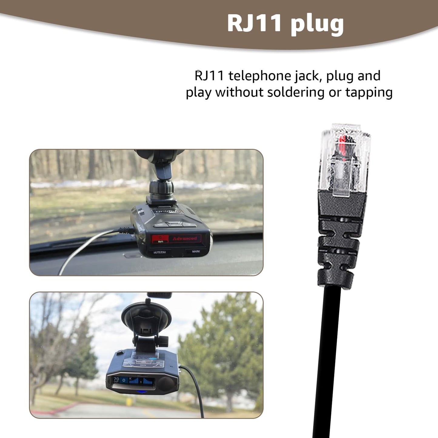 Universal RJ11 Radar Detector Hardwire Kit Compatible with Uniden R3, R7, R8, Escort, Valentine One, Cobra Direct Wire Power Cord with Multiple Fuse Taps