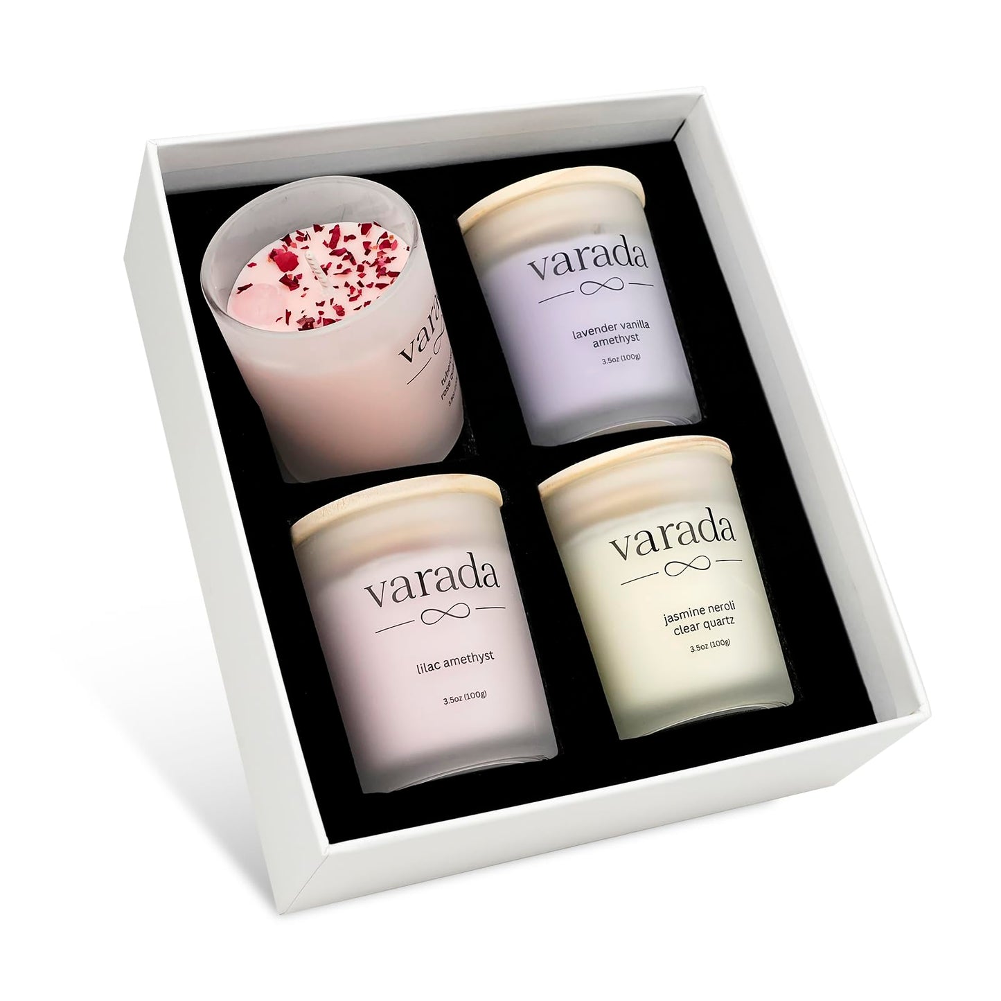 Aromatherapy Soy Candle Gift Set. Healing Crystals and Dried Flowers-90 Hours of Clean Burn. Lavender Vanilla, Rose, Jasmine Neroli, Lilac. Stress Relief. Relaxation. Birthday Gift.