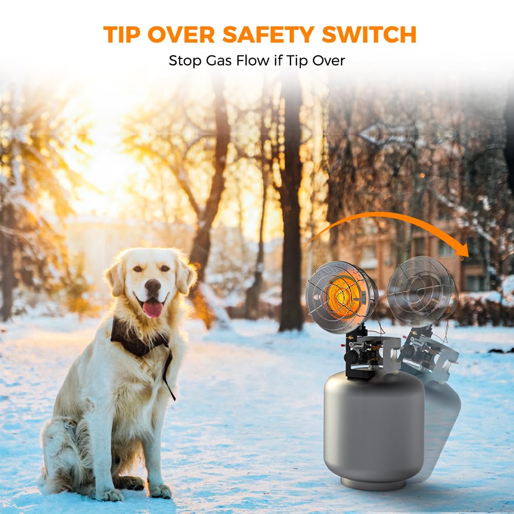 Propane Tank Top Heater, CAMPLUX Outdoor Tanktop Heater with Tip-Over Switch for Garage, Camping, Hunting, Single Burner Heavy Duty Steel 15,000 BTU