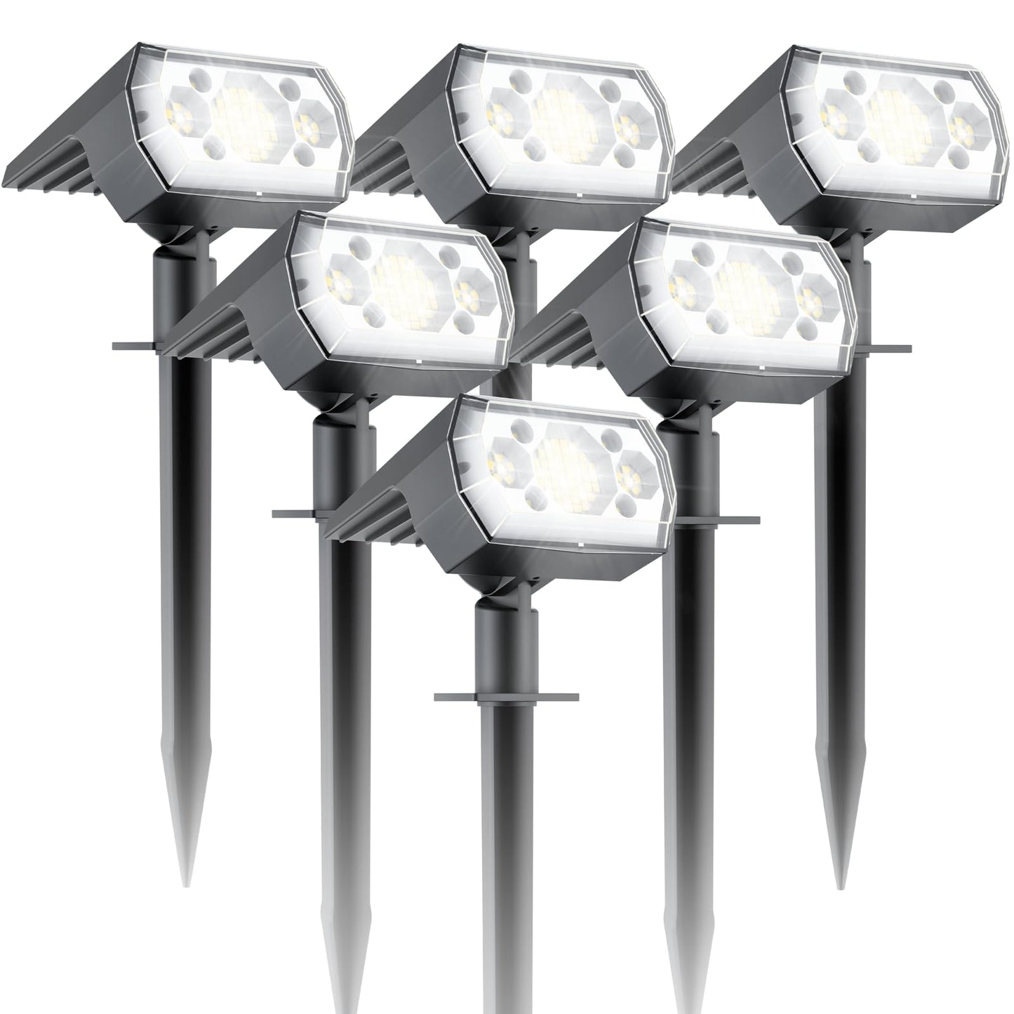 6 Packs Solar Spot Lights Outdoor, 64 LED 6500K Solar Lights Outdoor, IP67 Waterproof, Adjustable Brightness Dusk to Dawn Solar Spotlights for Garden, Yard, Lawn, Walkway, Driveway - Cool Daylight