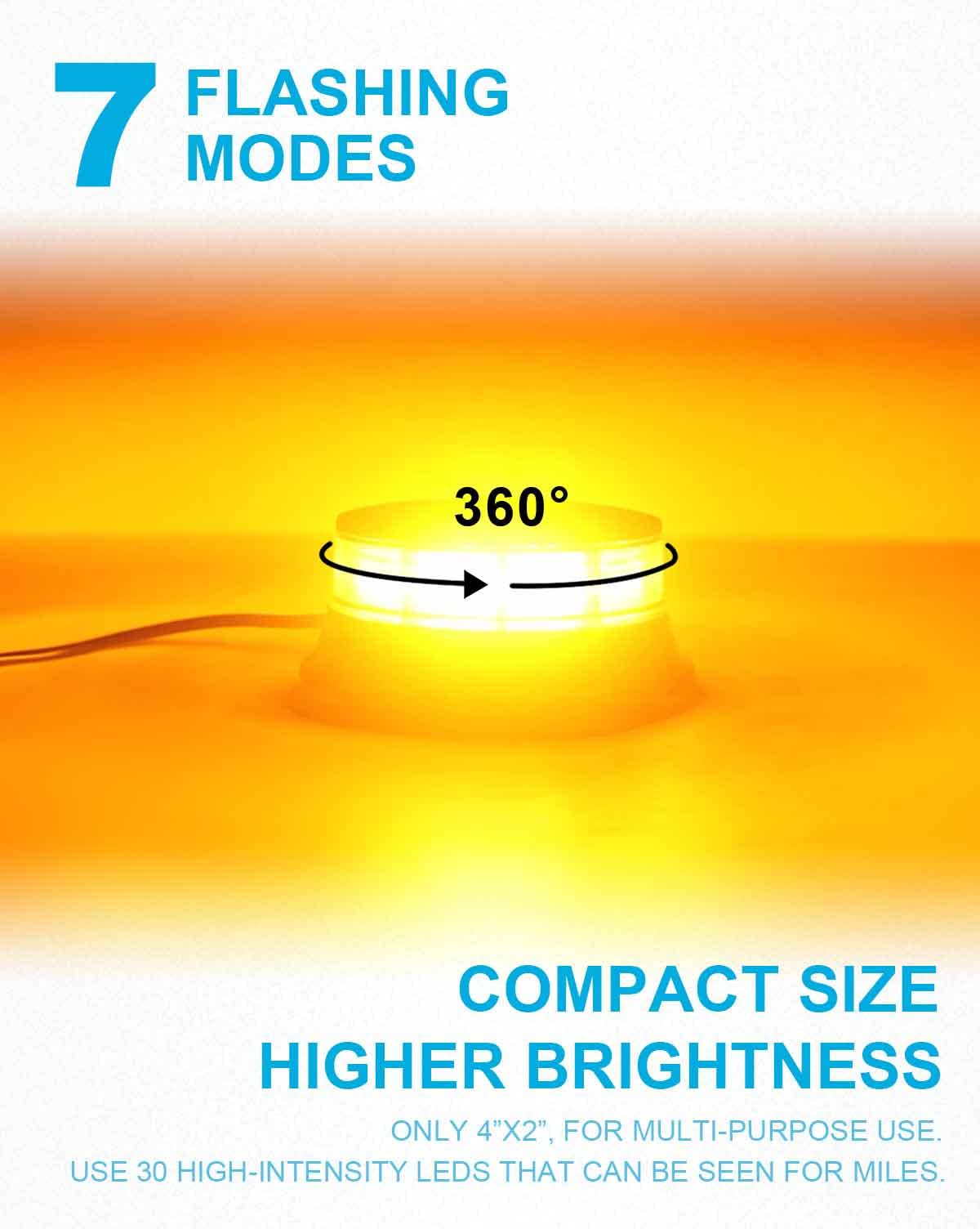 Agrieyes Amber Beacon Light 4.2Inch, Flashing Safety Warning Lights Permanent Mount, LED Emergency Strobe Lights for Vehicles, Caution Hazard Lights for Truck Tractor Golf Carts Snow Plow Postal