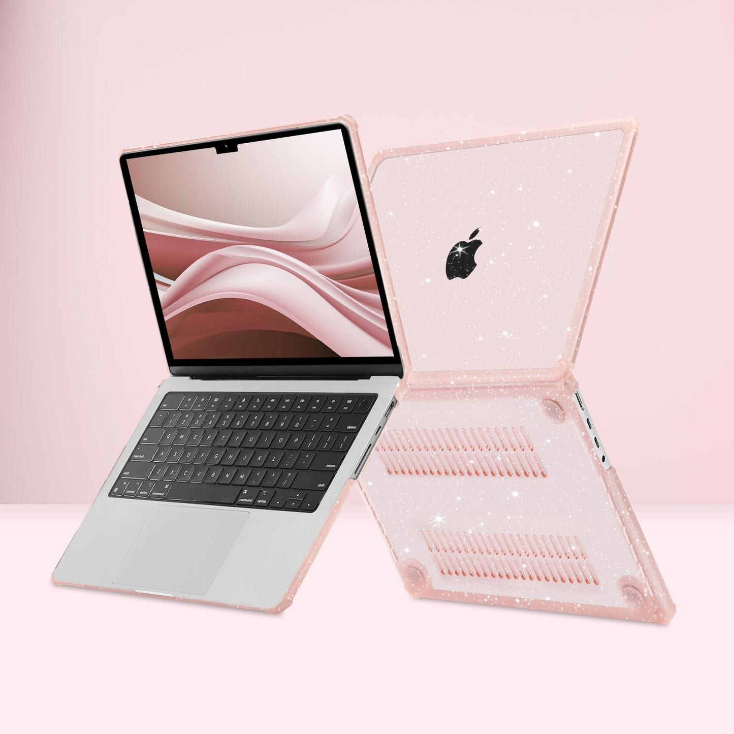 MOSISO Compatible with MacBook Pro 14 inch Case 2026-2021 M5 M4 M3 M2 M1 A3427 A3426 A3434 A3112 A3185 A3401 A2918 A2992 A2779 A2442, 2 in 1 Kit Heavy Duty Glitter Shell with TPU Bumper, Pink