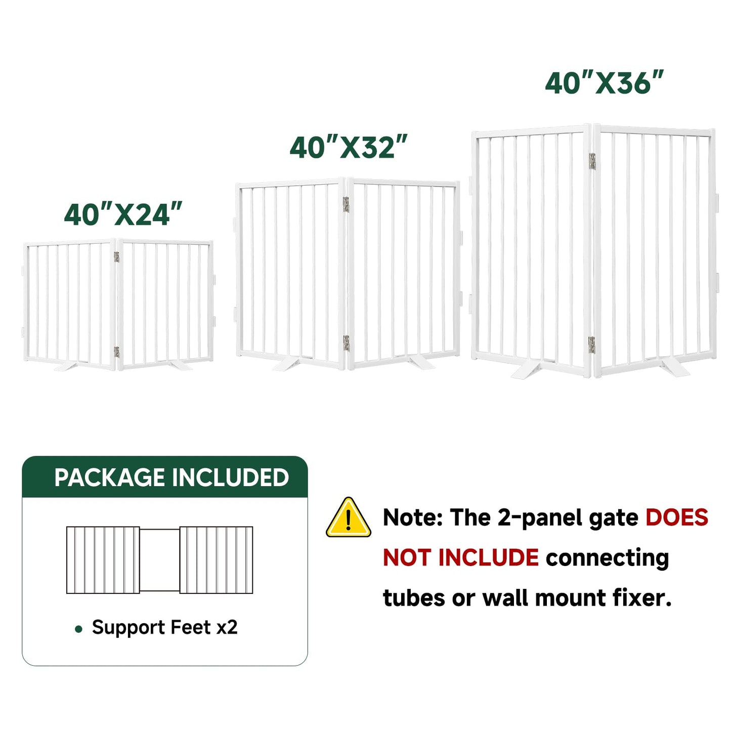 Snagle Paw Full Metal Freestanding Dog Gate,Indoor Outdoor Pet Gate with Floor Protect Support Feet, 40x32 Inches Foldable Dog Fence for Stairs, Hallways and Doorways (32'' H 2 Panel, White)