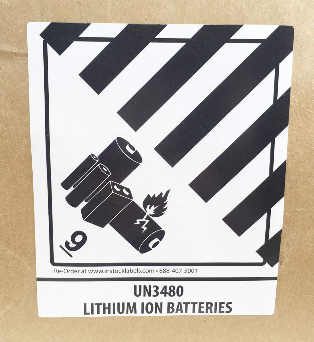 Hazard Class 9 D.O.T. UN3480 Lithium Ion Batteries Labels 4 x 4 3/4 Inch Square 500 Adhesive Stickers