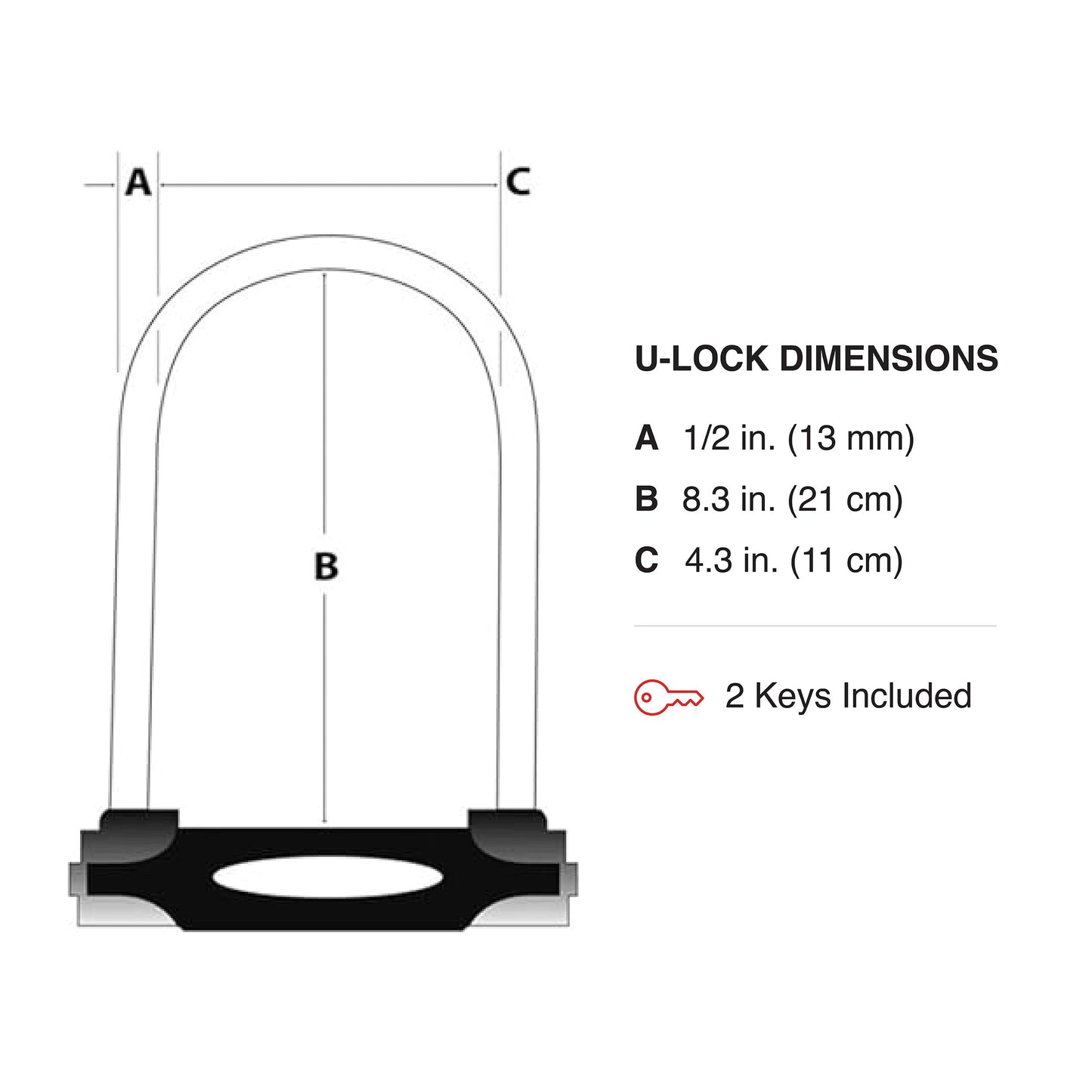 Master Lock Black Bike Lock with 2 Keys, U-Lock for Bicycles and Other Outdoor Equipment, Bike Locks Heavy Duty Anti-Theft Lock for Motorcycles, Scooters, 8195EC