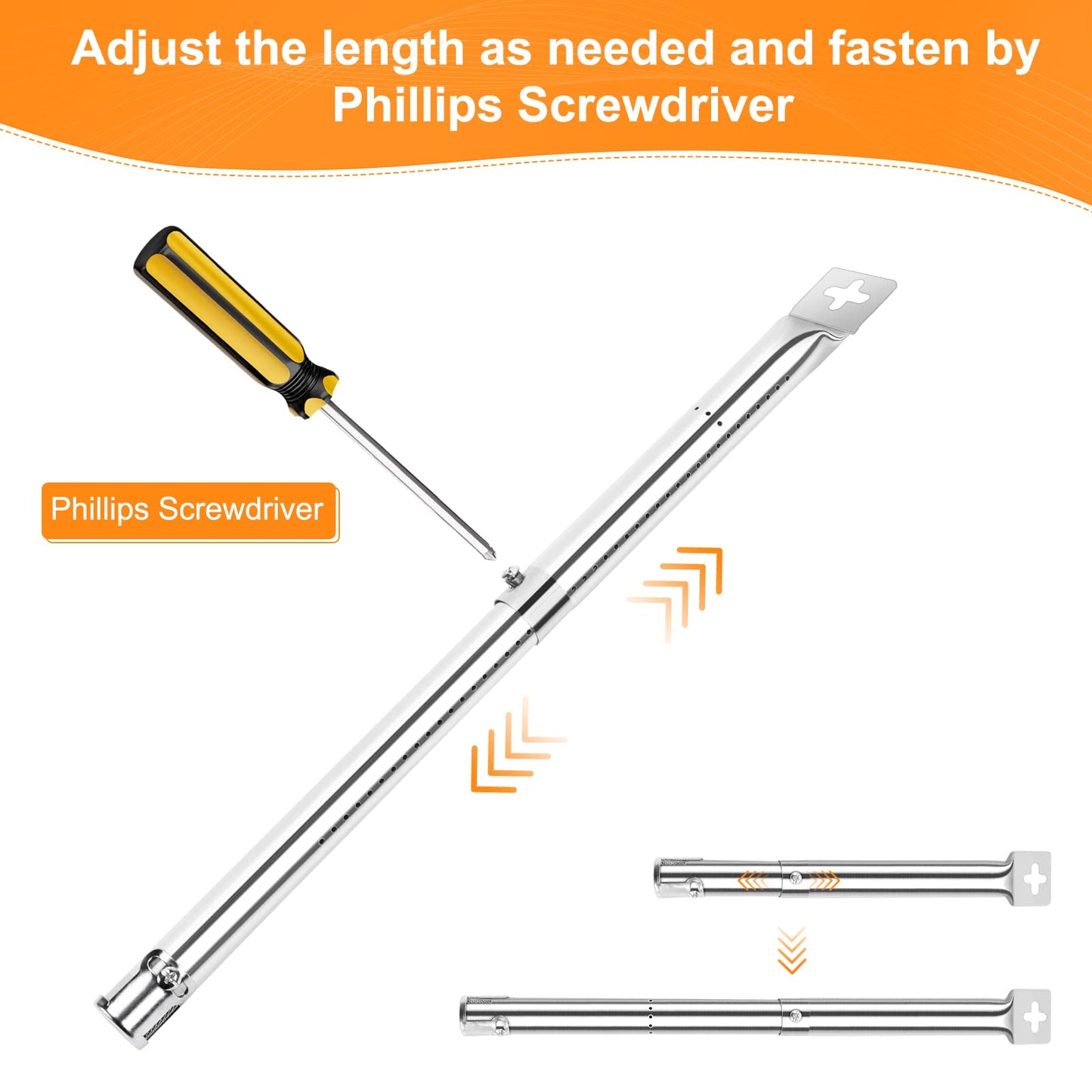 GFTIME 12" to 17" Universal BBQ Burner for Charbroil, Dyna glo, Nexgrill, Backyard, Cuisinart, MasterChef, Broil King, Ducane Grills, Stainless Steel Adjustable Burner Replacement Parts 4 Pack