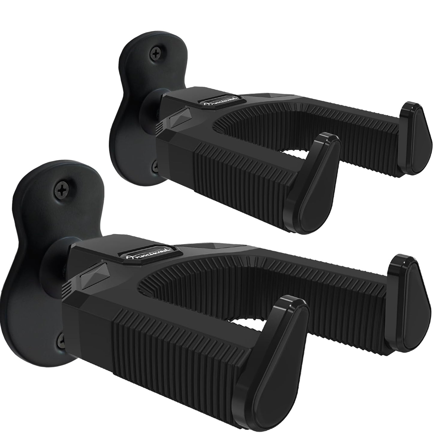 Onmiwod Guitar Wall Mount 2 Pack, Auto Lock Guitar Hanger Black Metal, Guitar Wall Hangers, Guitar Holder Hook Wall Stand for Classical, Acoustic, Electric Guitar, Banjo, Bass, Gift for Guitar Player