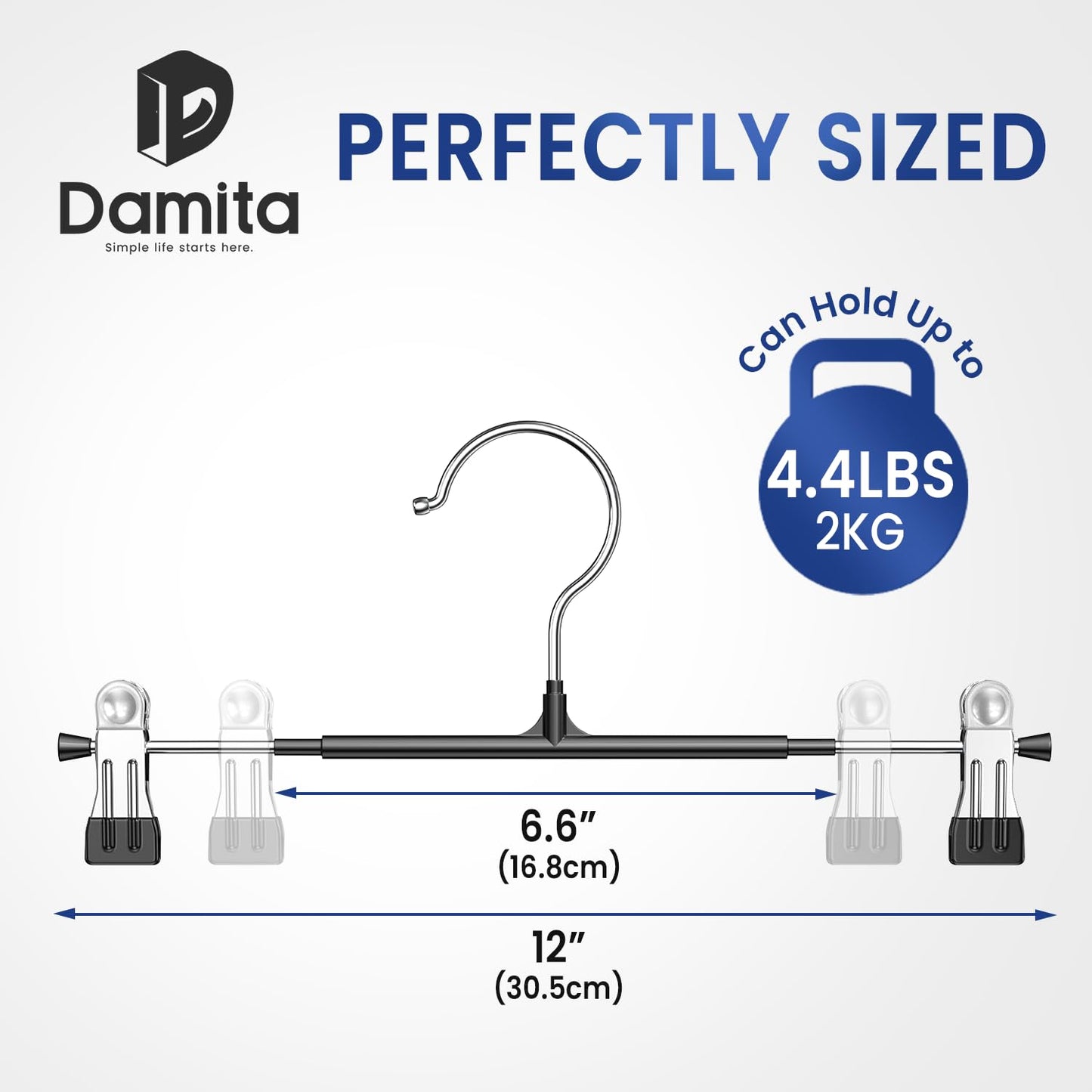 Pants Hangers with Clips Skirt Hangers 30 Pack, Space Saving 12Inch Adjustable Hanger Heavy Duty Non-Slip for Trousers, Jeans, Clothes, Shorts (Black, 30Pack)