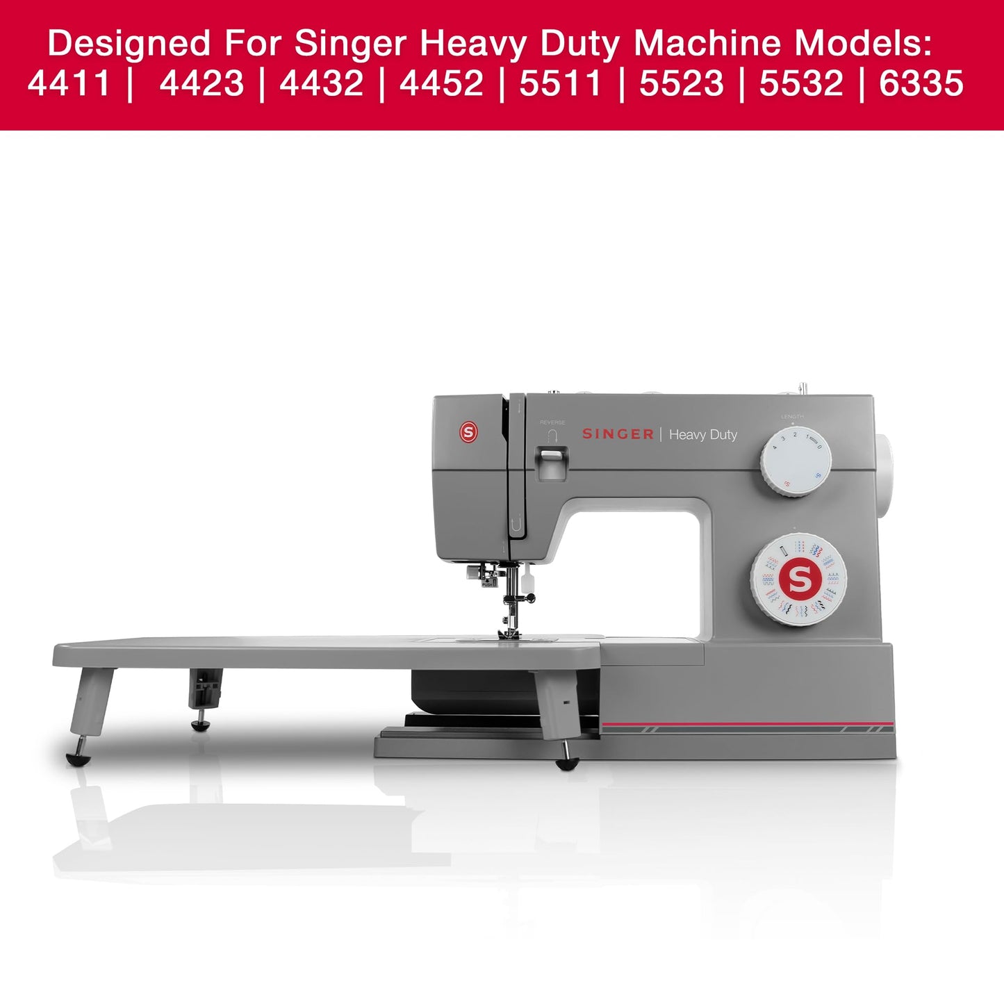 SINGER Gray Extension Table for Heavy Duty Mechanical Machines 4411, 4423, 4432, 4452, 5511, 5523, 5532, 6335 | Supports Larger Projects | Stable Surface with Foldable Leg