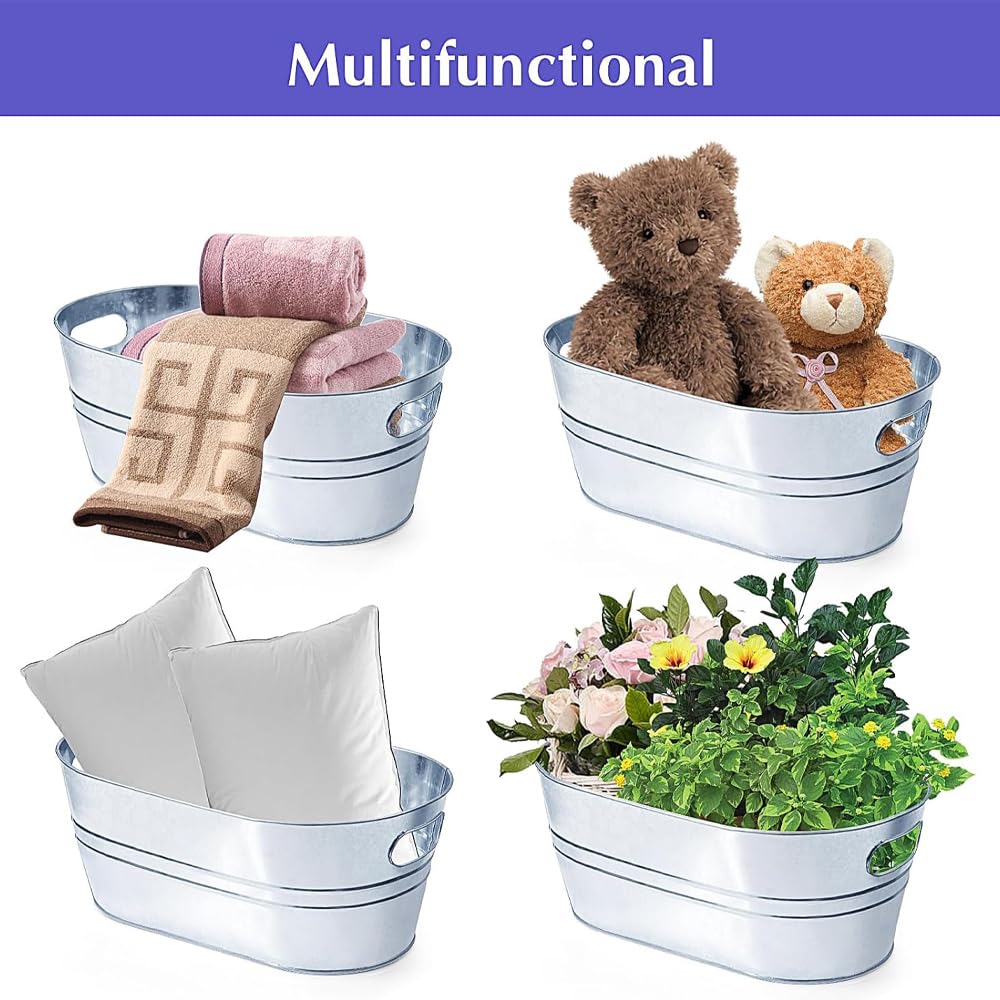4 Pack Galvanized Tub Beverage Tubs, 4 Gallon Large Ice Buckets with Carry Beer Drink Storage Cooler Metal Beverage Ice Tub, for Parties and Cocktail Bar Mimosa Bsupplies