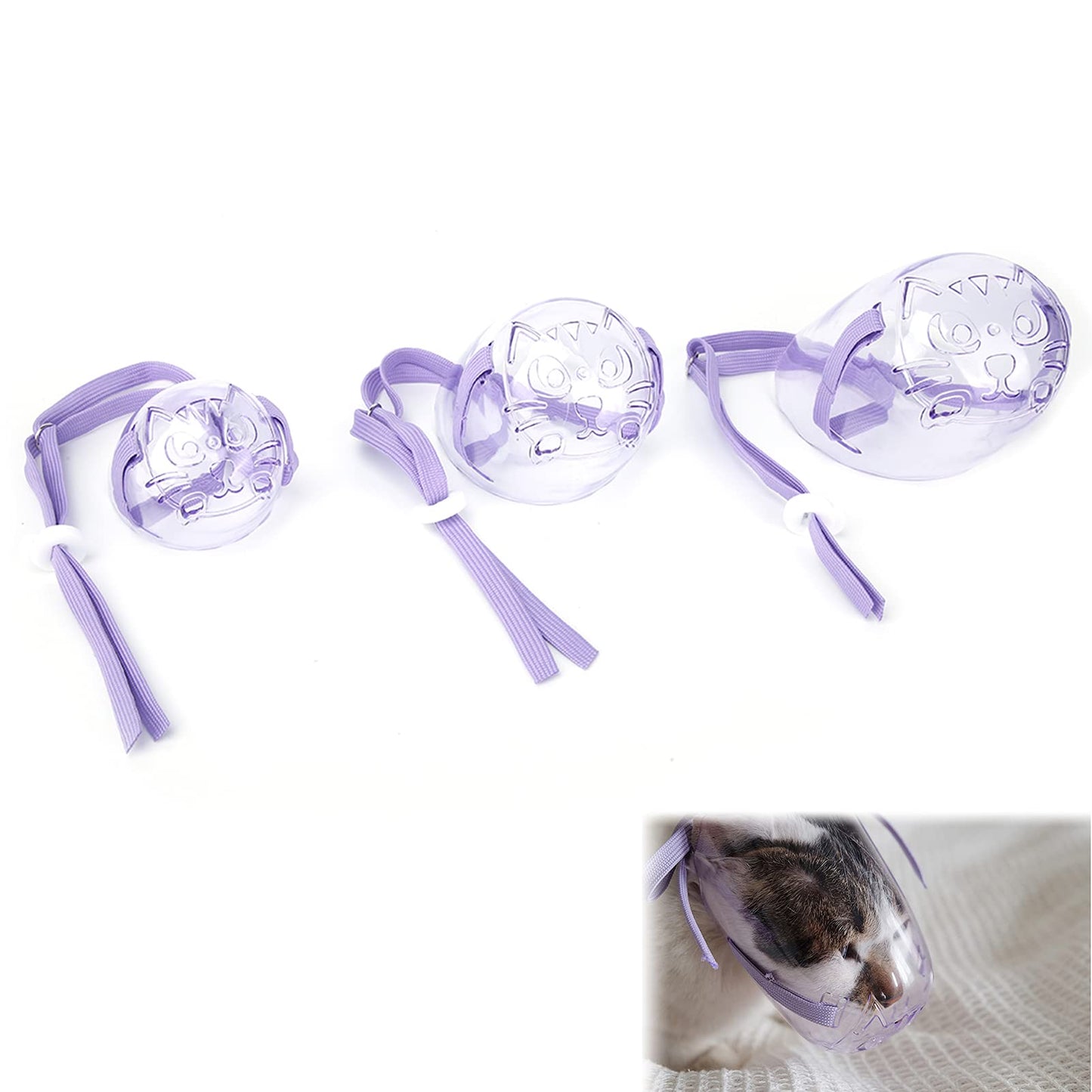 Cat Muzzle Set, Transparent Breathable Face Cover, Anti-Bite Training Mask, 3-Pack