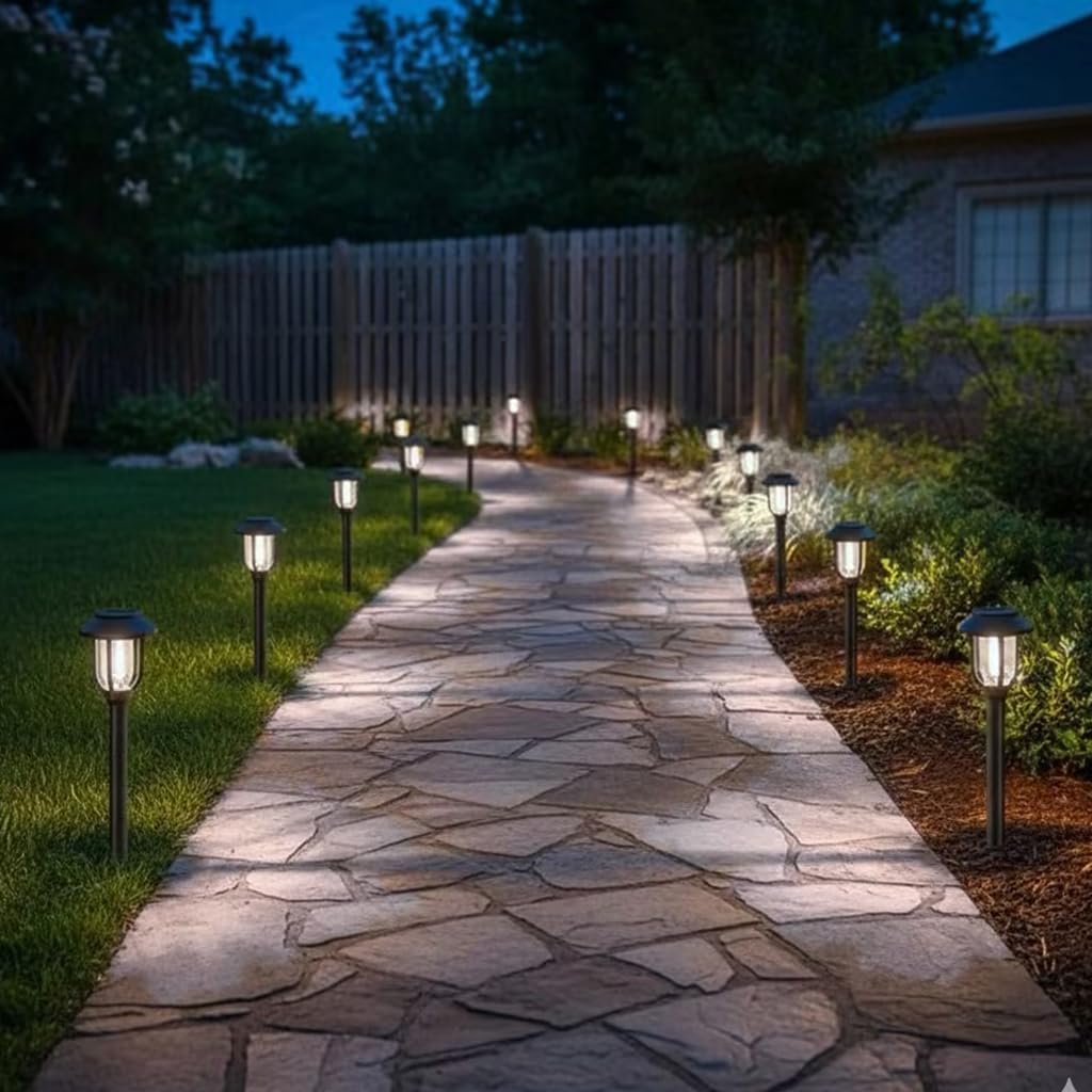 Solar Lights Outdoor Waterproof 8 Pack, 6000K Cool White Solar Pathway Lights, Auto On/Off,Solar Lights for Walkway Black Stainless Steel Landscape Lighting for Walkway Driveway Yard Garden Patio