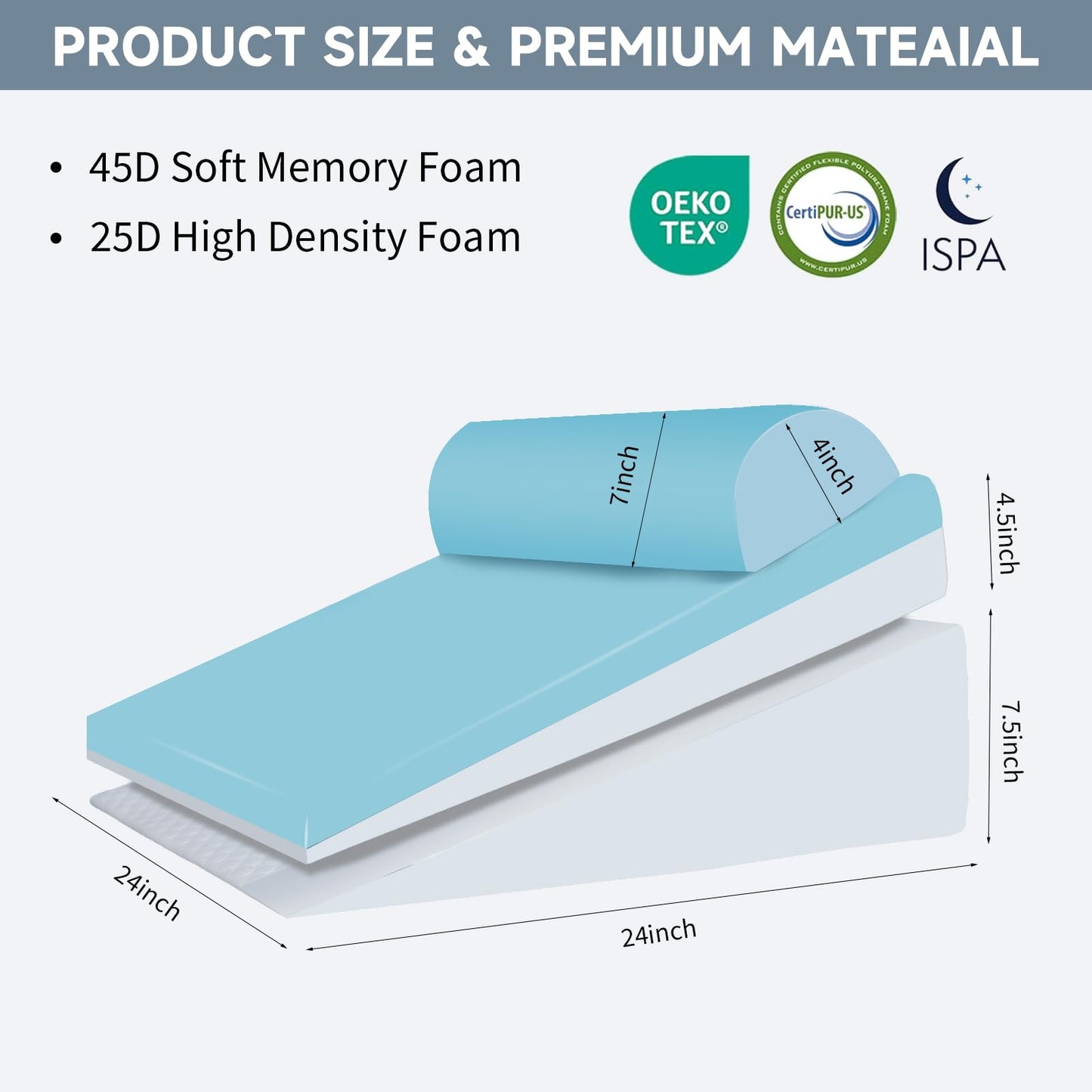 Bed Wedge Pillow for Sleeping, 3 Pcs Adjustable Height 4.5&7.5&12 Inch Triangle Pillow Wedge for Post Surgery, Acid Reflux, Snoring, Legs Pain Relief