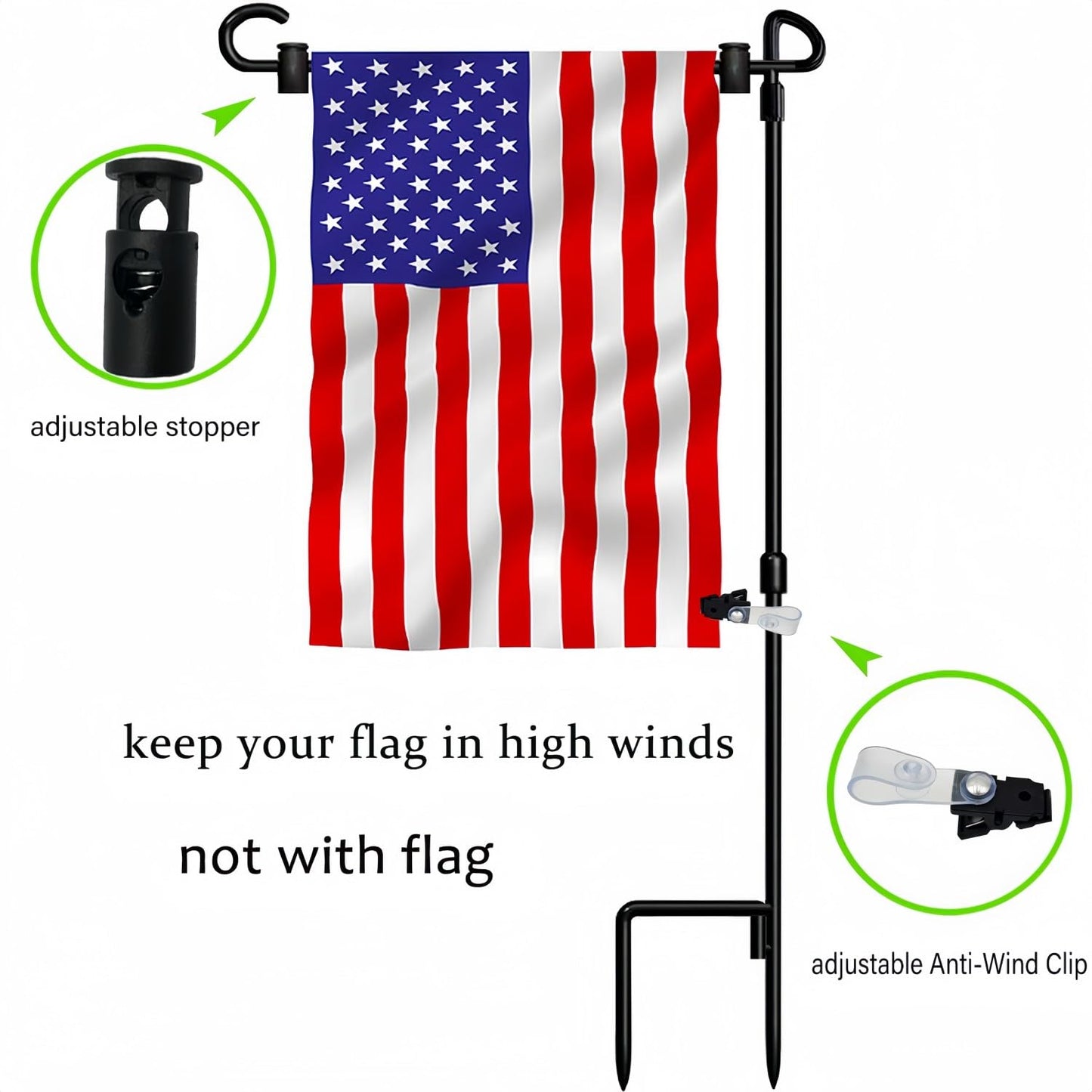 Akeydeco Garden Flag Pole Stand Holder, 10 Pack Garden Flags for Outside with Flag Stopper and Clip Waterproof Powder-Coated Paint for Flag Pole Holder for Outside House,Yard Flags for Outside