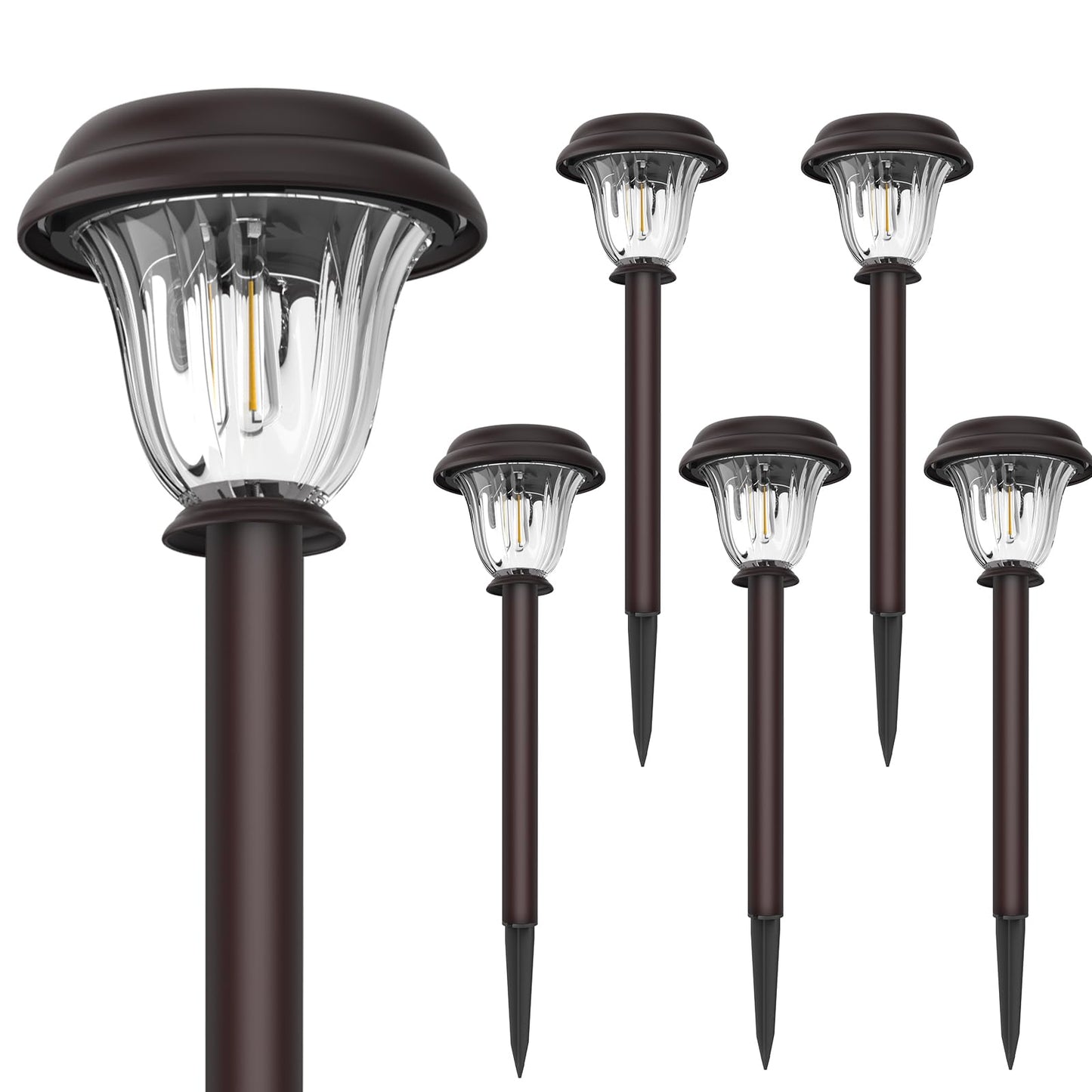 DERAYSION Solar Lights Outdoor 6 Pack, Stainless Steel Glass Solar Pathway Lights, Auto On/Off Long-Lasting Waterproof Landscape Lighting for Garden, Landscape, Path, Yard, Warkway (Warm White)